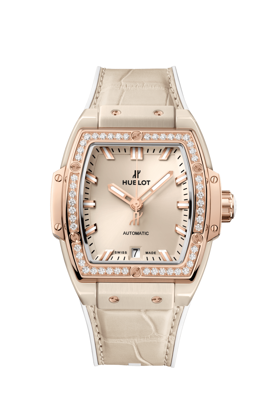 Beige Ceramic King Gold Diamonds 39MM