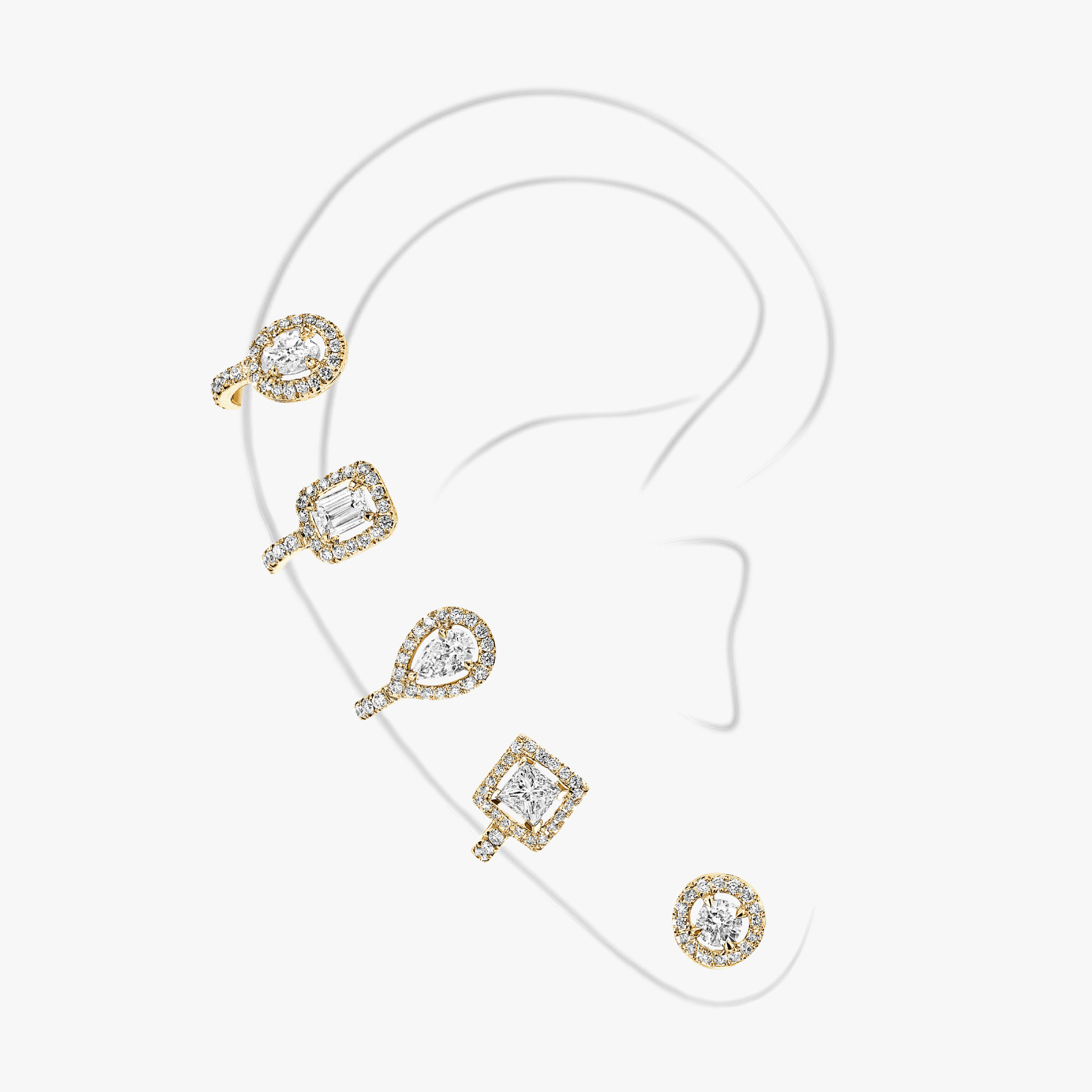 Boucles My Twin Multiformes d'oreilles Diamant Or Jaune