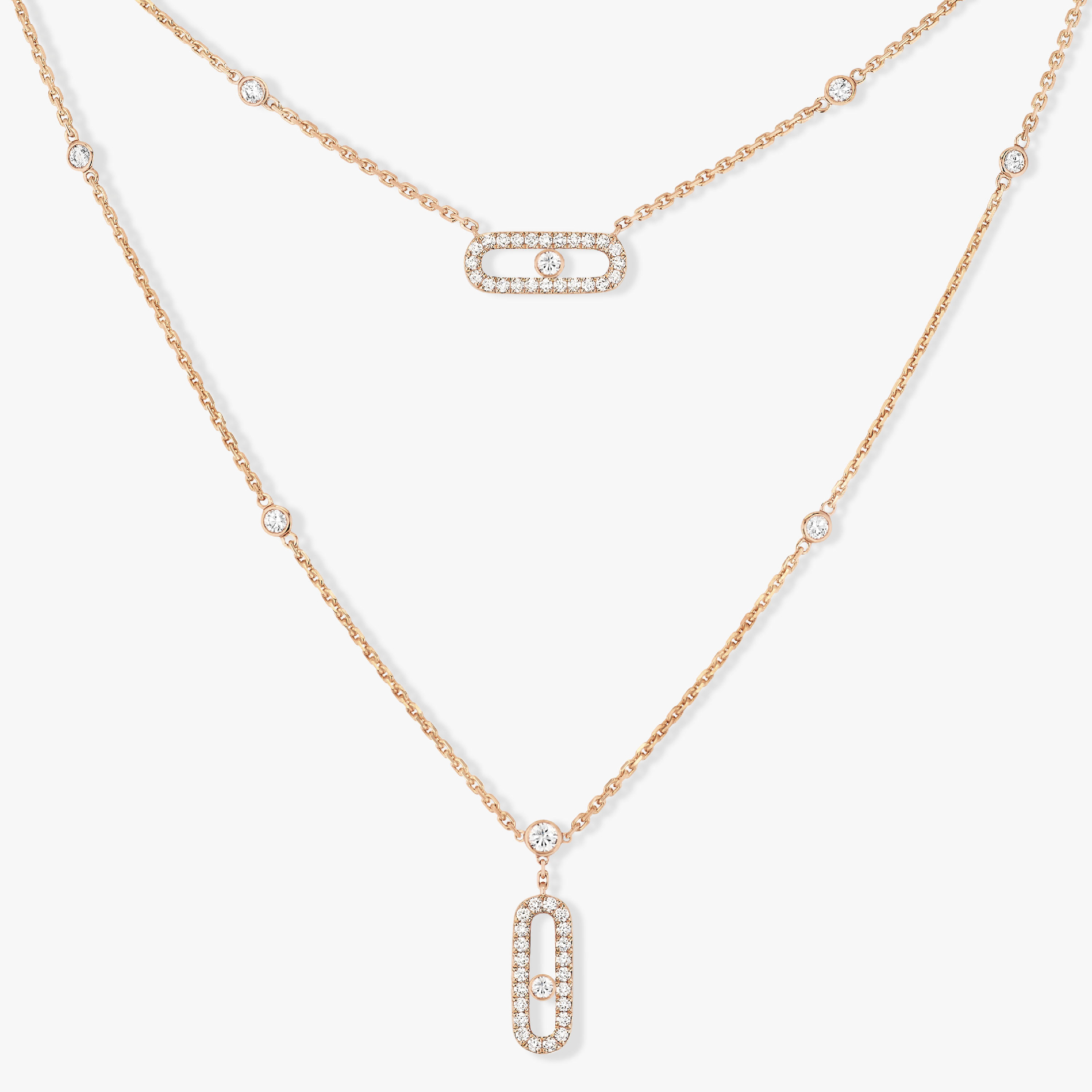 Collier Move Uno 2 Rangs Pavé Diamant Or Rose