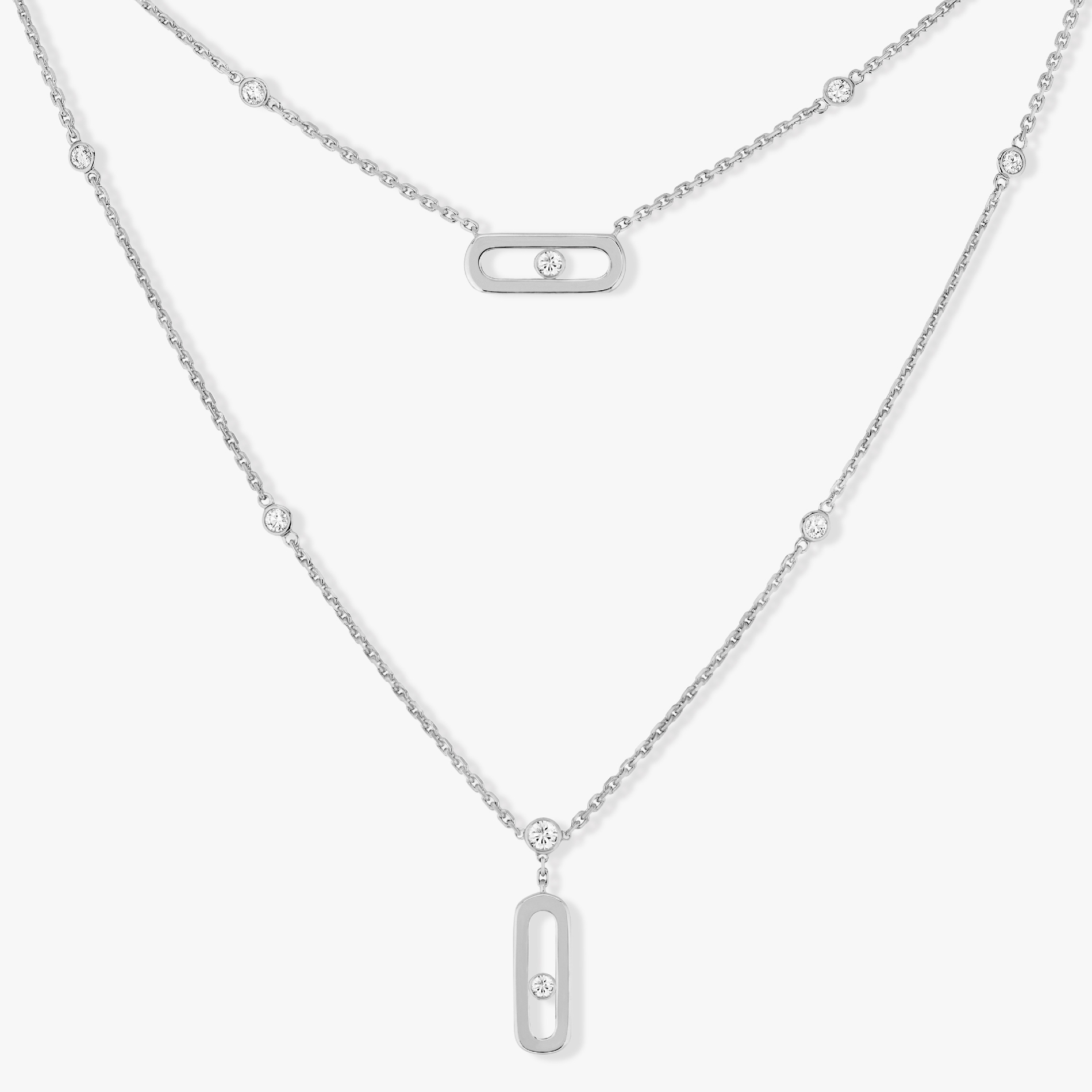 Collier Move Uno 2 Rangs Diamant Or Blanc