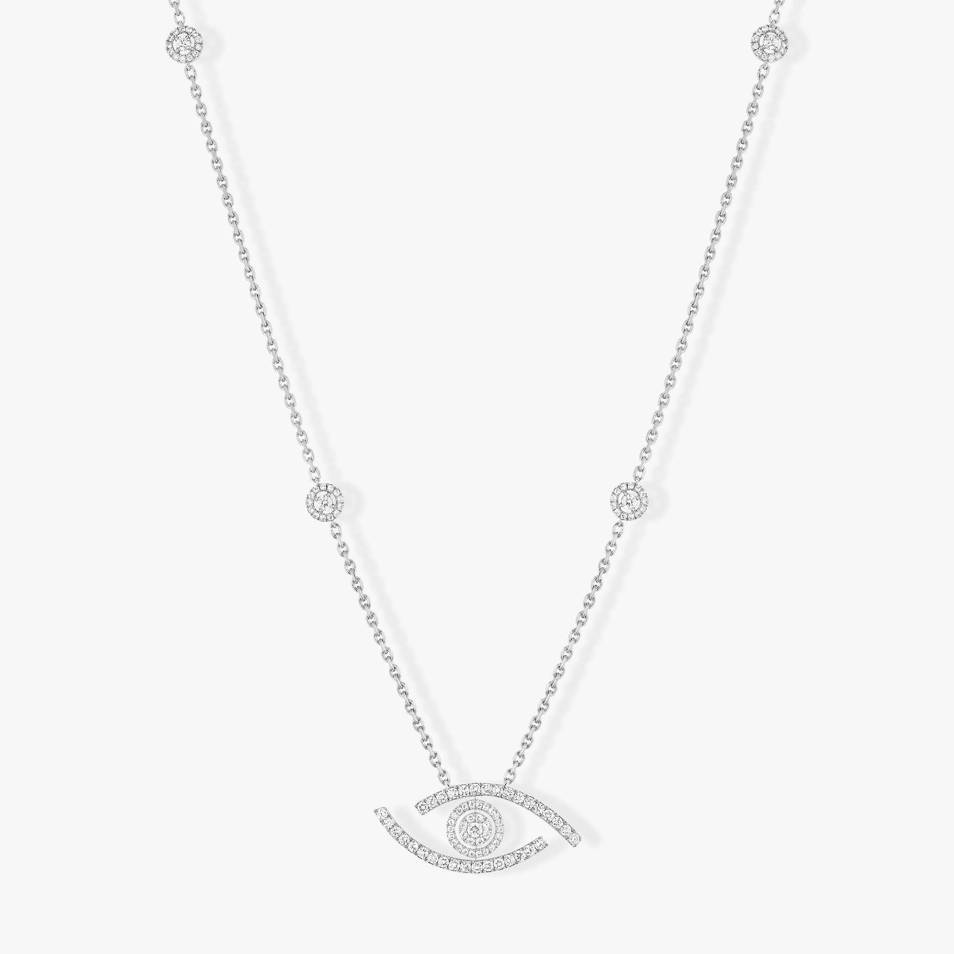 Collier Sautoir Lucky Eye Pavé Diamant Or Blanc