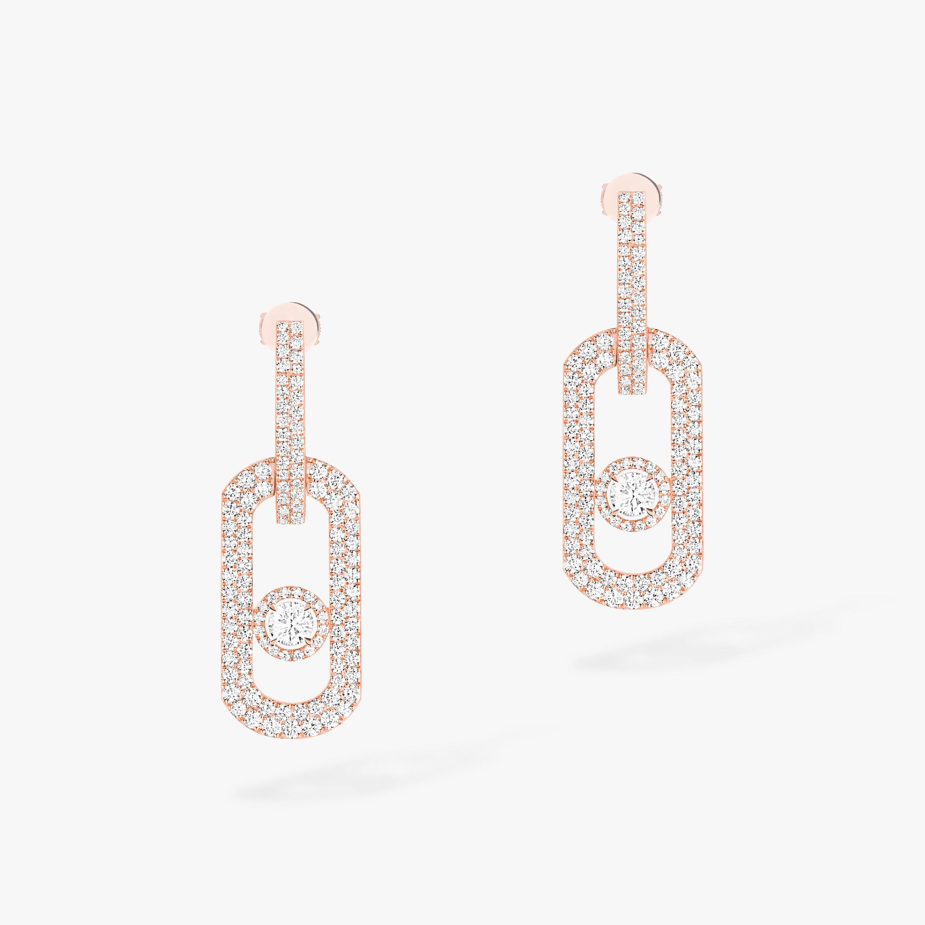 BOUCLES D'OREILLES DIAMANT OR ROSE PENDANTES SO MOVE XL PAVÉES