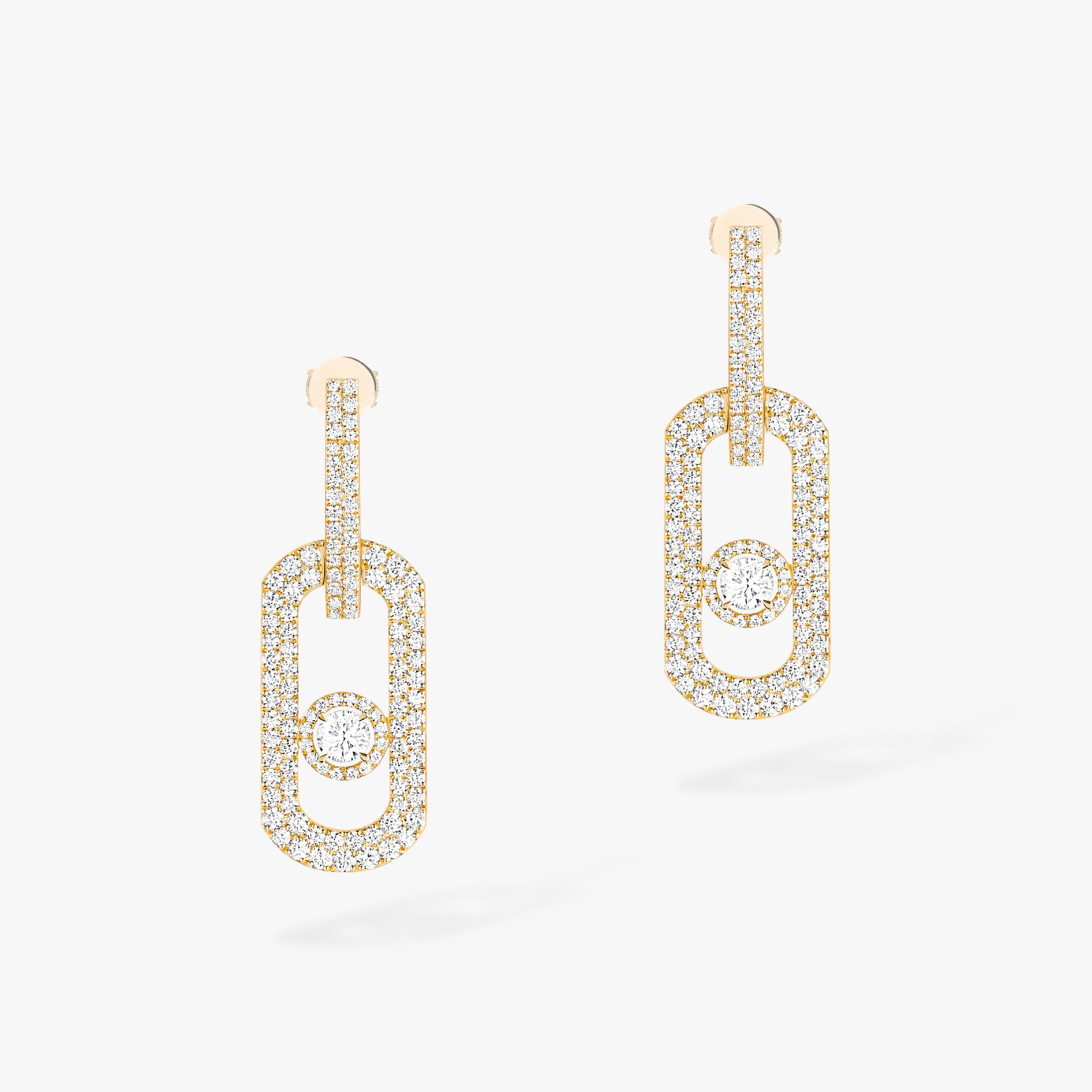 BOUCLES D'OREILLES DIAMANT OR JAUNE PENDANTES SO MOVE XL PAVÉES