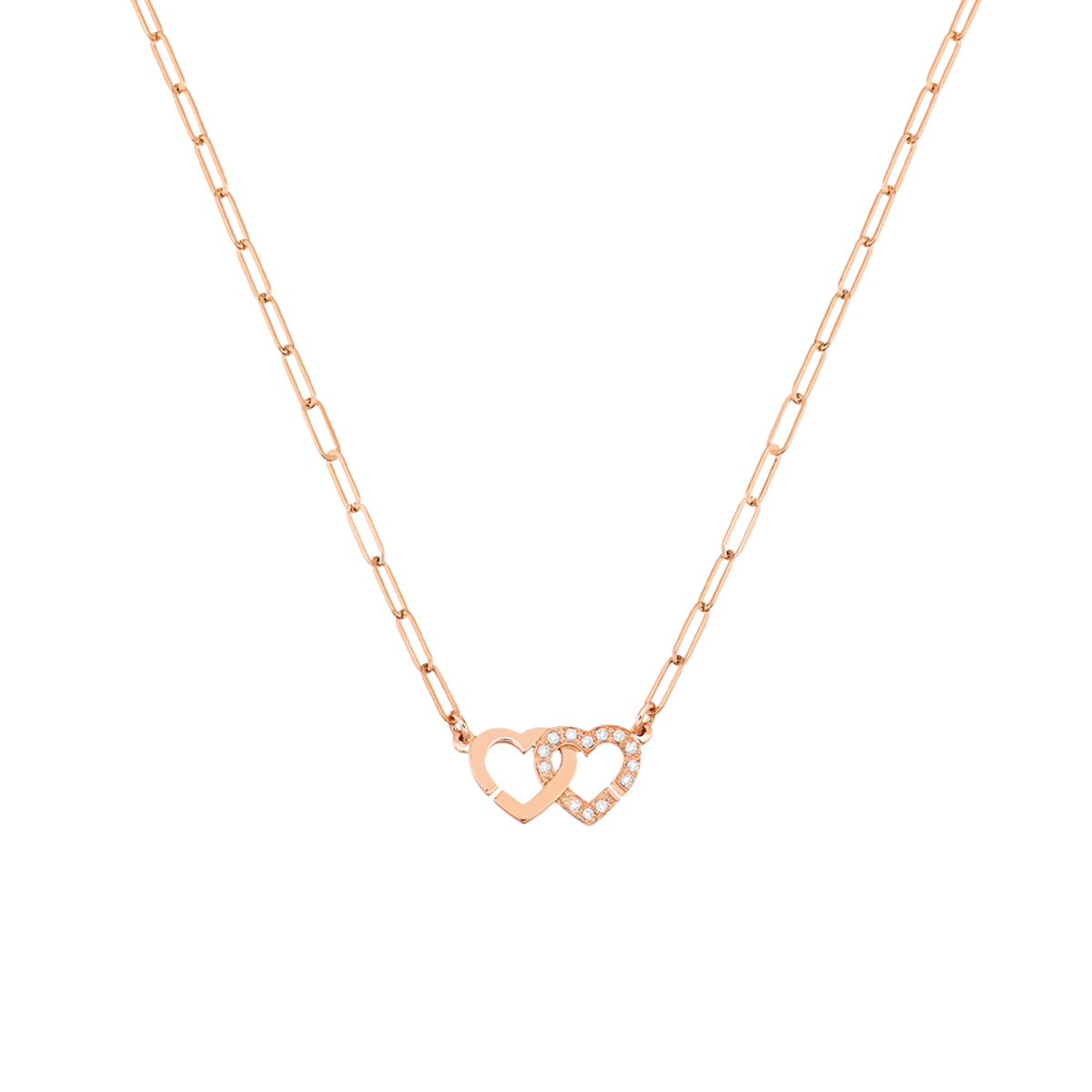 Collier Double Cœurs R9 or rose et diamants