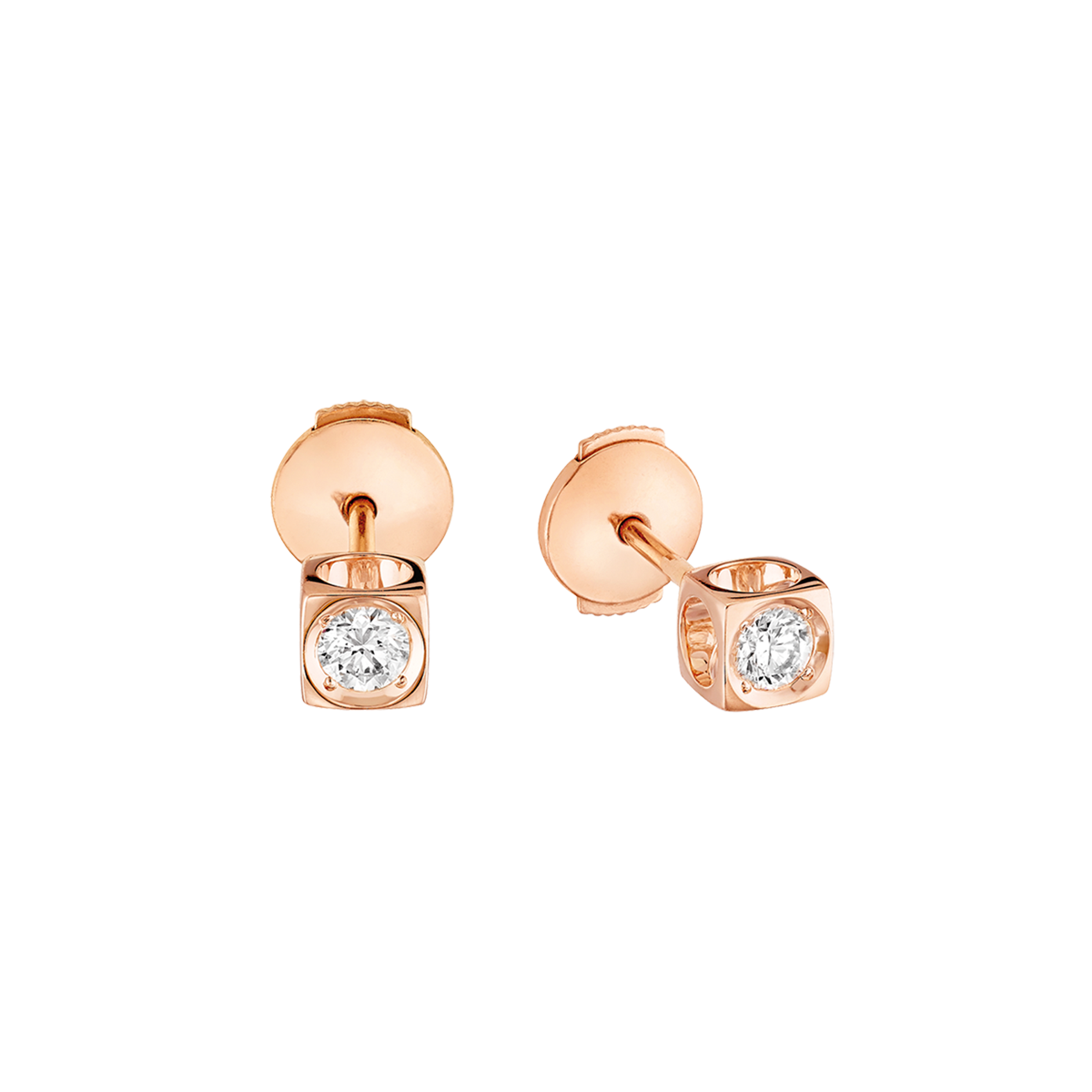 Puces d'oreilles Le Cube Diamant moyen modèle or rose et diamants Menottes dinh van Référence :  808115 -3