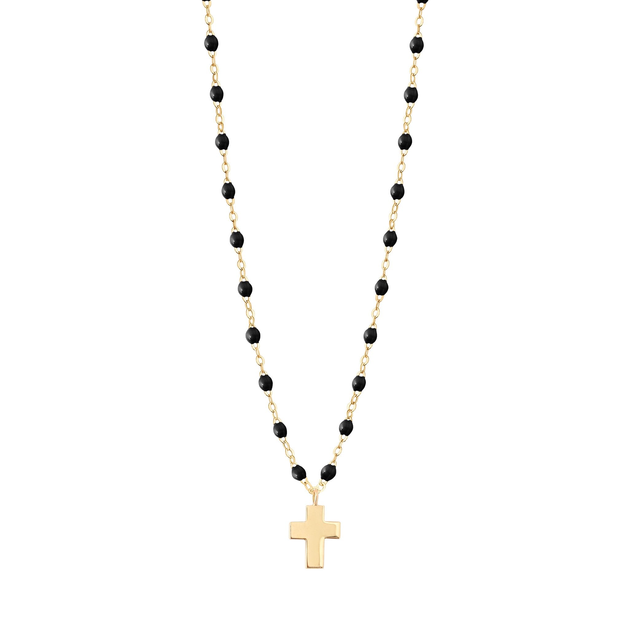 Collier noir Croix Classique Gigi, or jaune, 42 cm