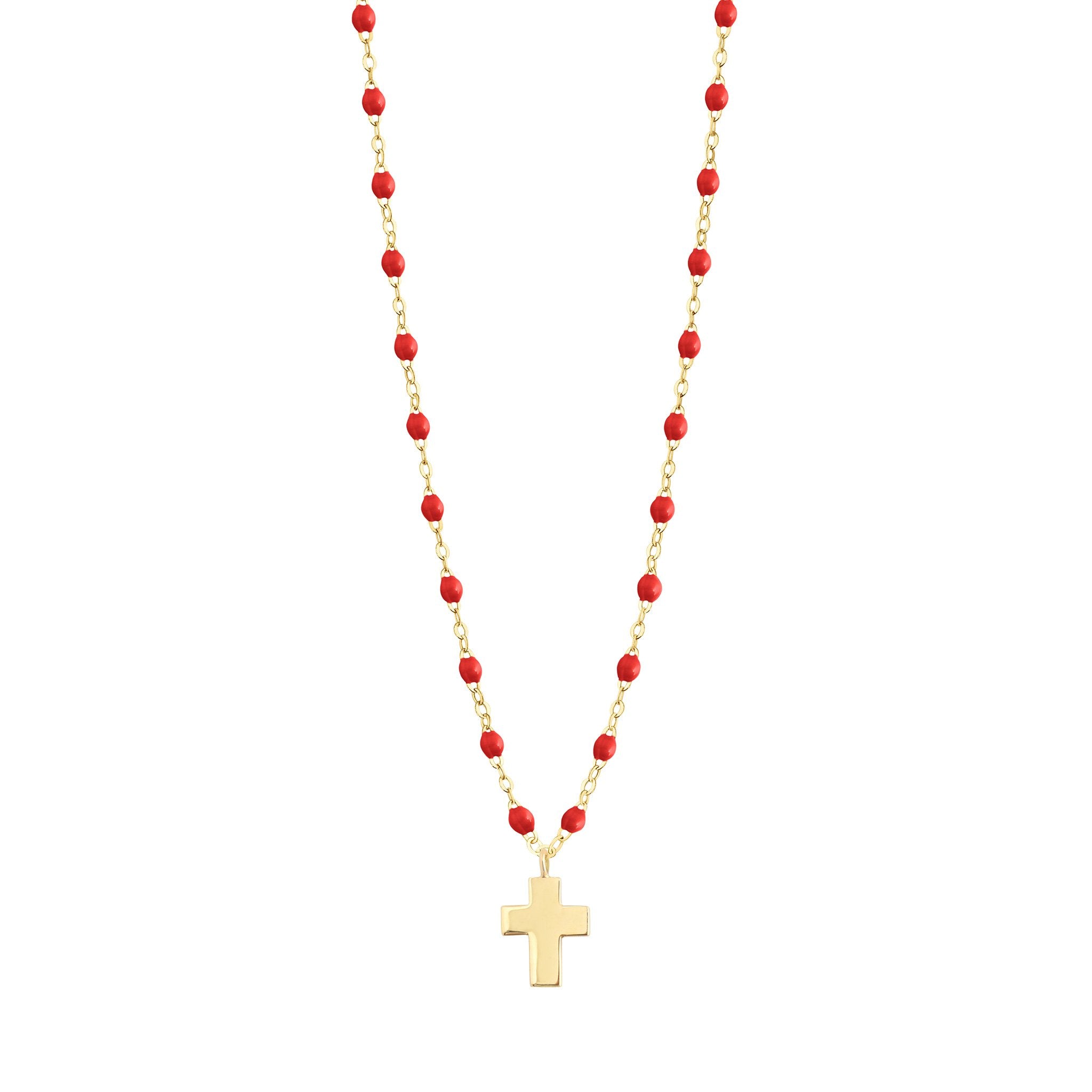 Collier coquelicot Croix Classique Gigi, or jaune, 42 cm