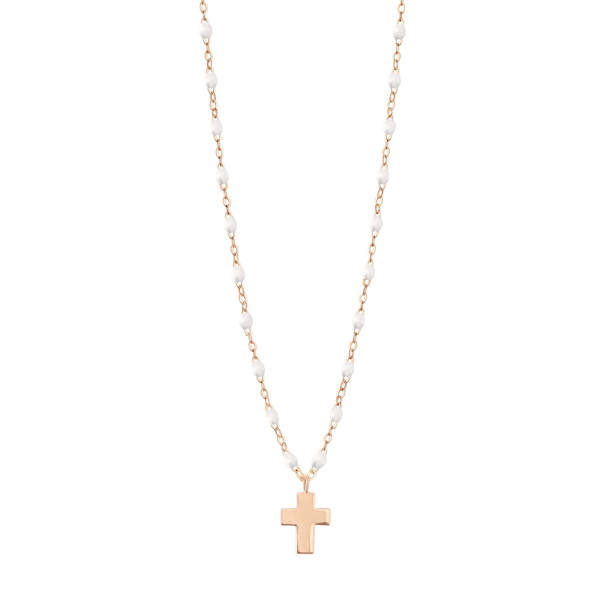 Collier blanc Croix Classique Gigi, or rose, 42 cm