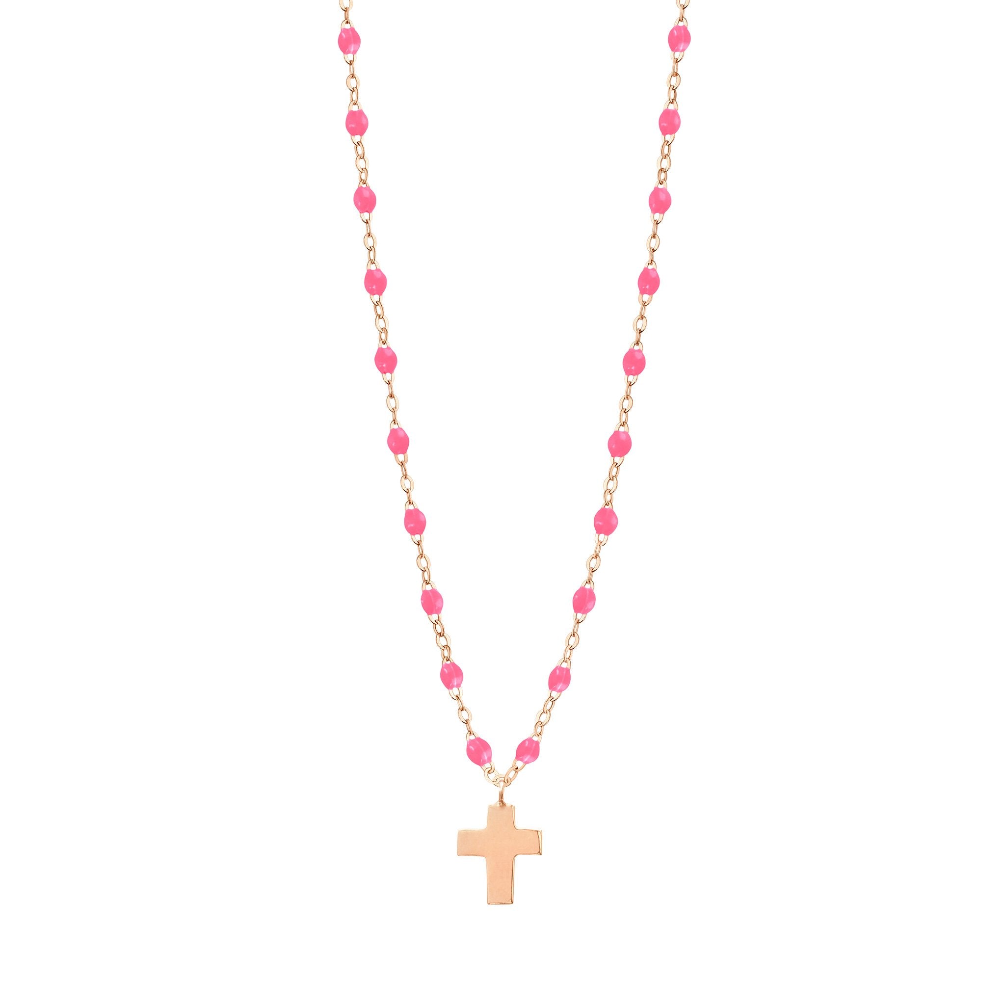 Collier rose fluo Croix Classique Gigi, or rose, 42 cm