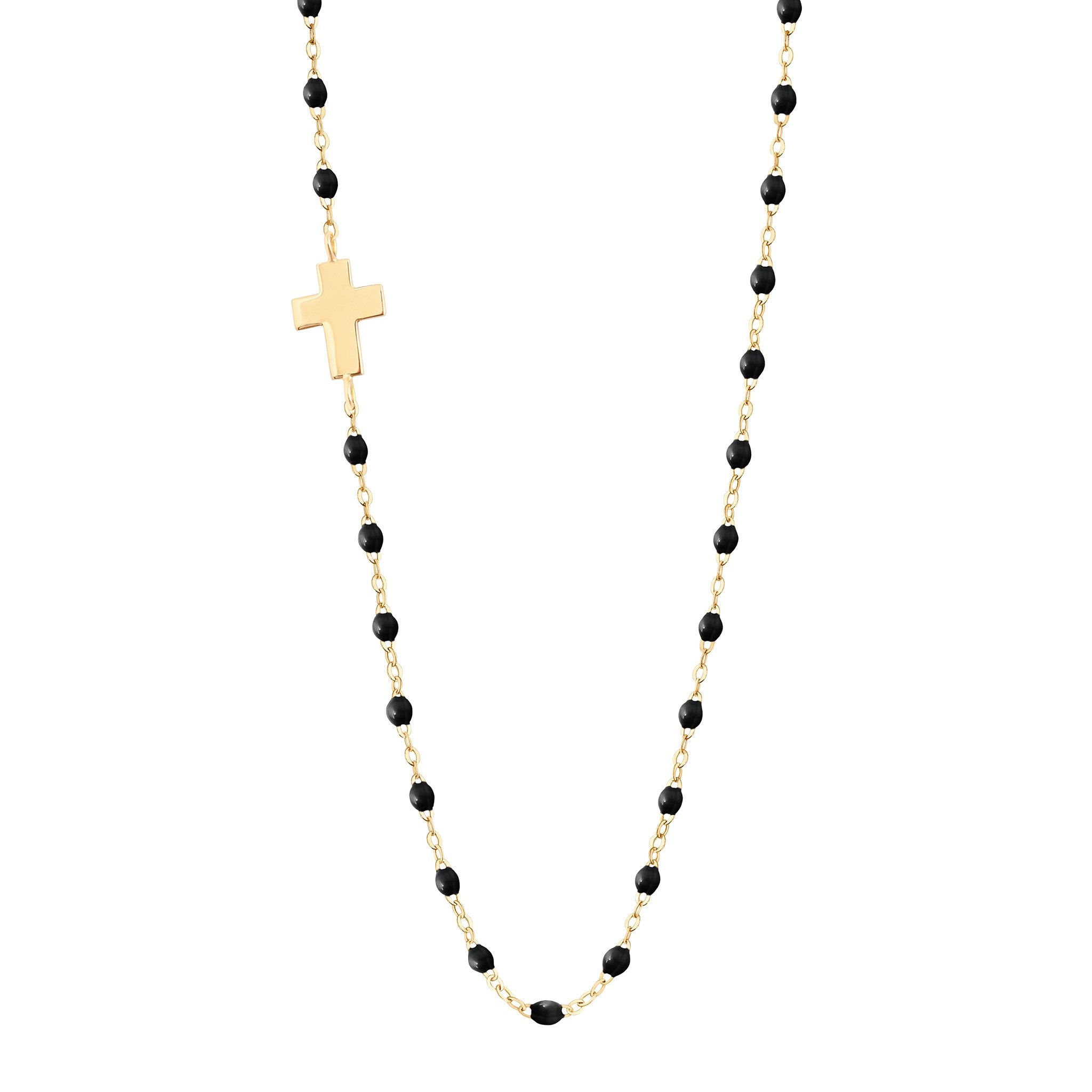 Collier noir Croix de côté, or jaune, 42 cm