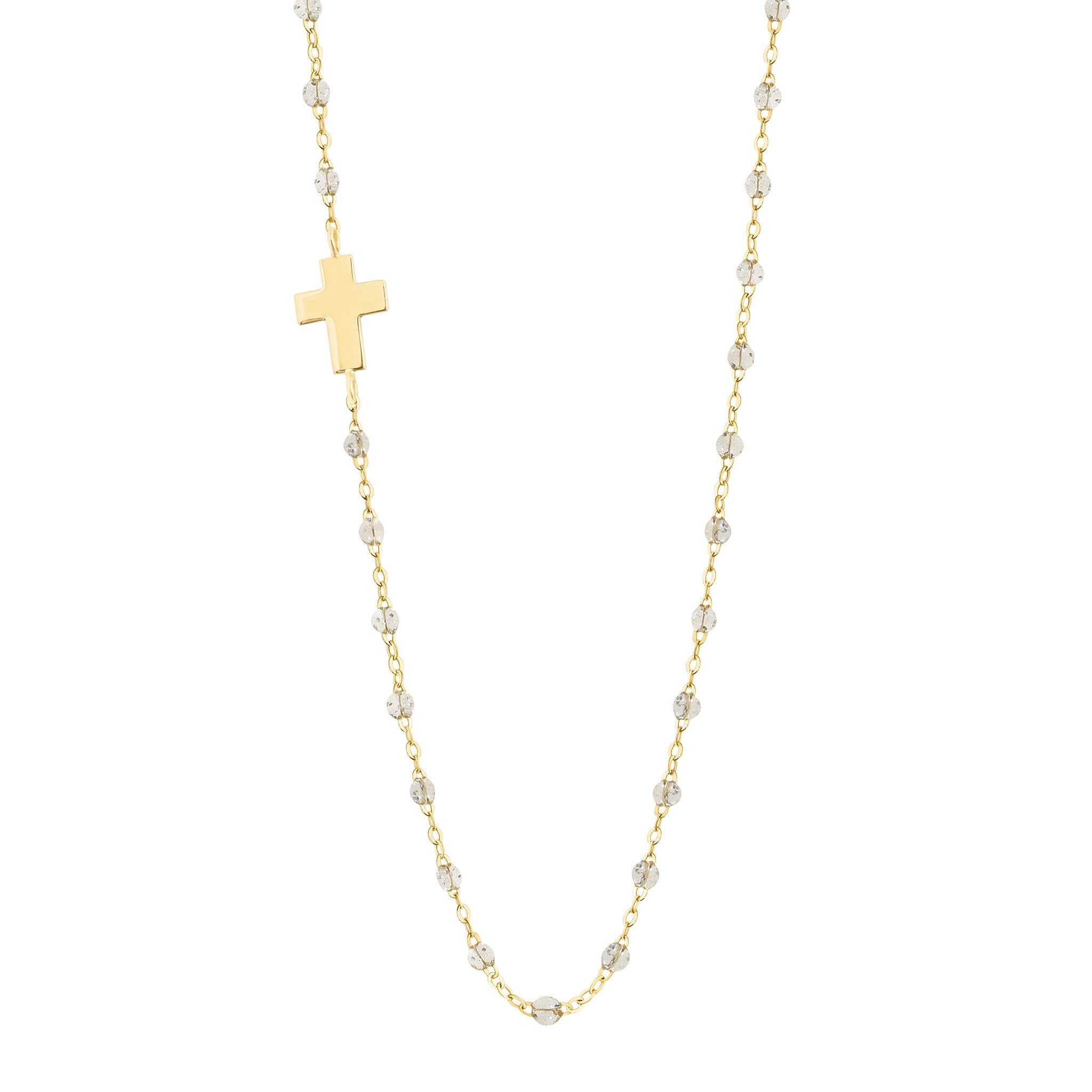 Collier sparkle Croix de côté, or jaune, 42 cm