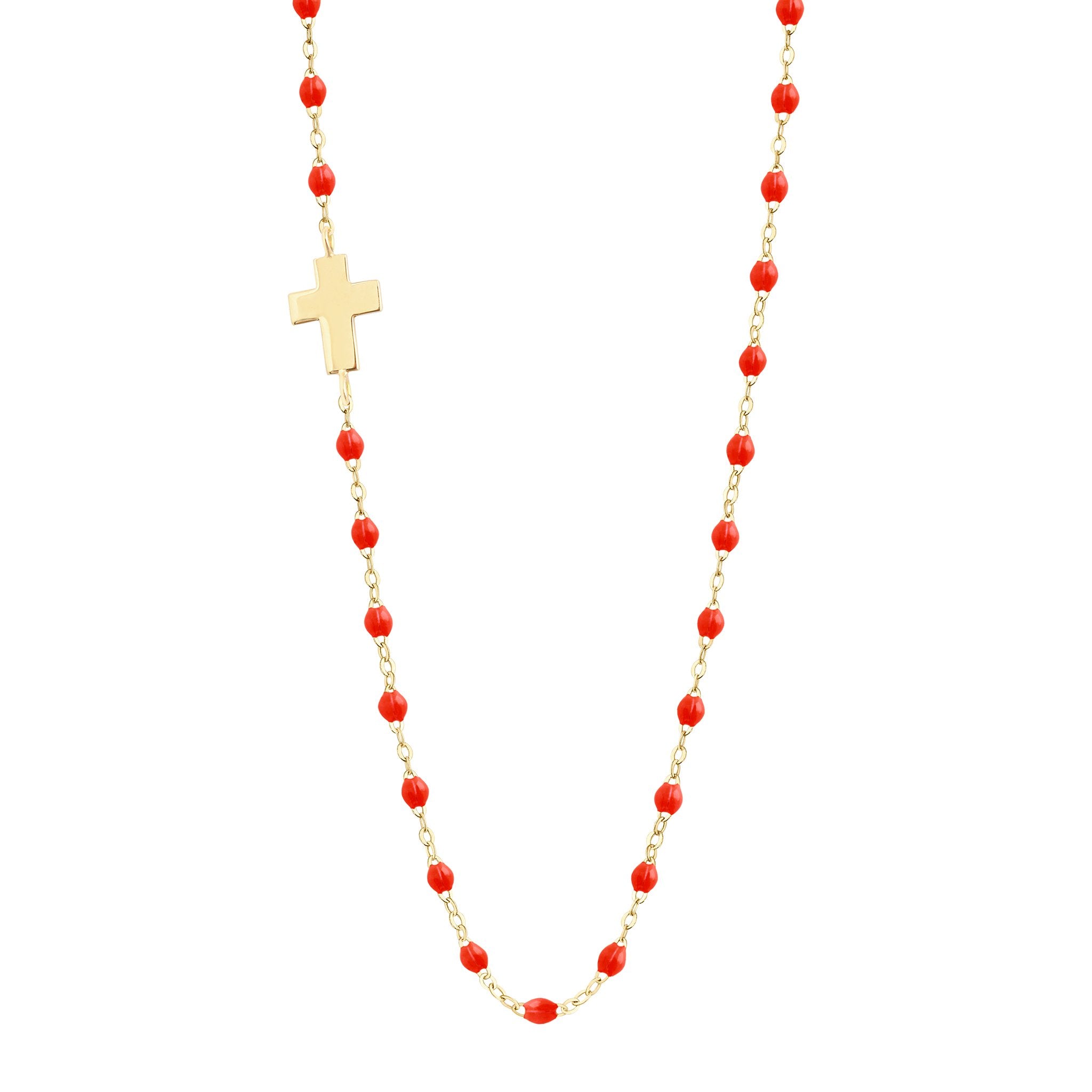 Collier corail Croix de côté, or jaune, 42 cm