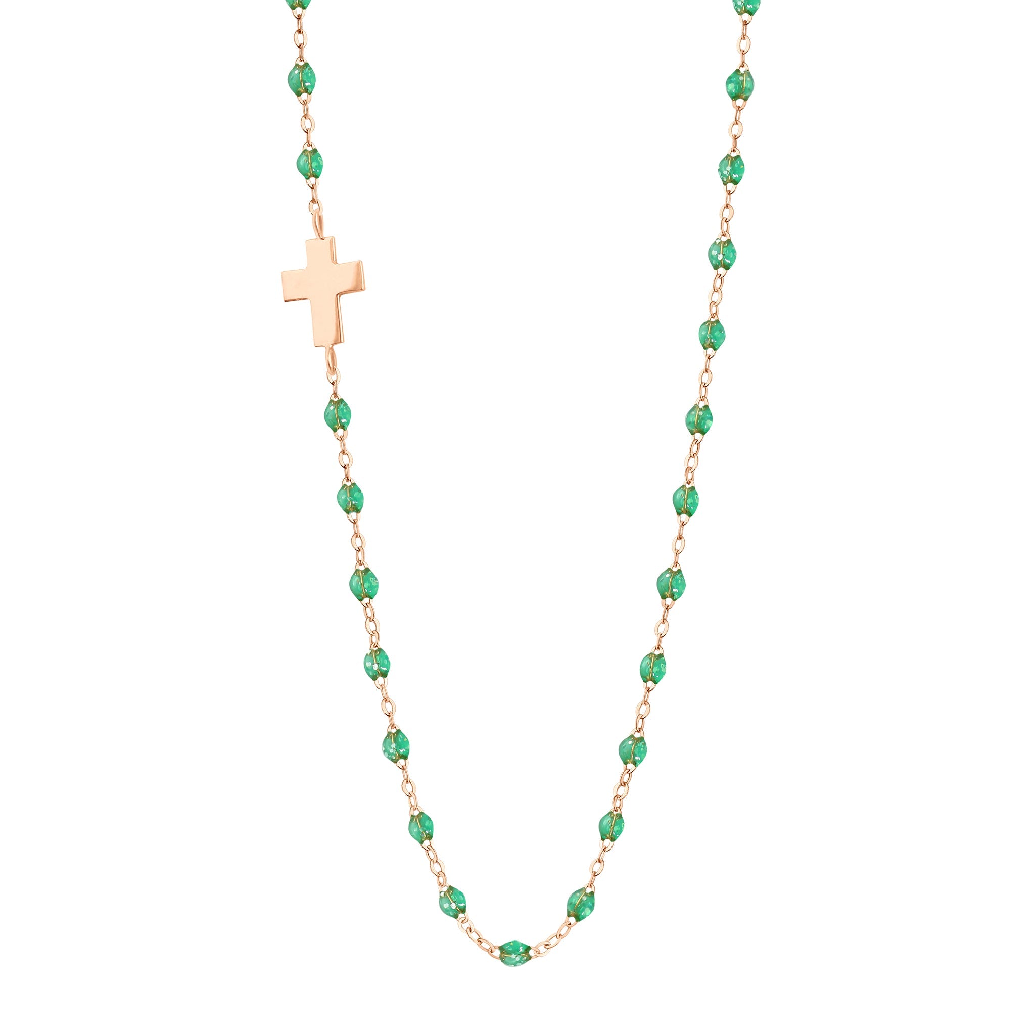 Collier menthe Croix de côté, or rose, 42 cm