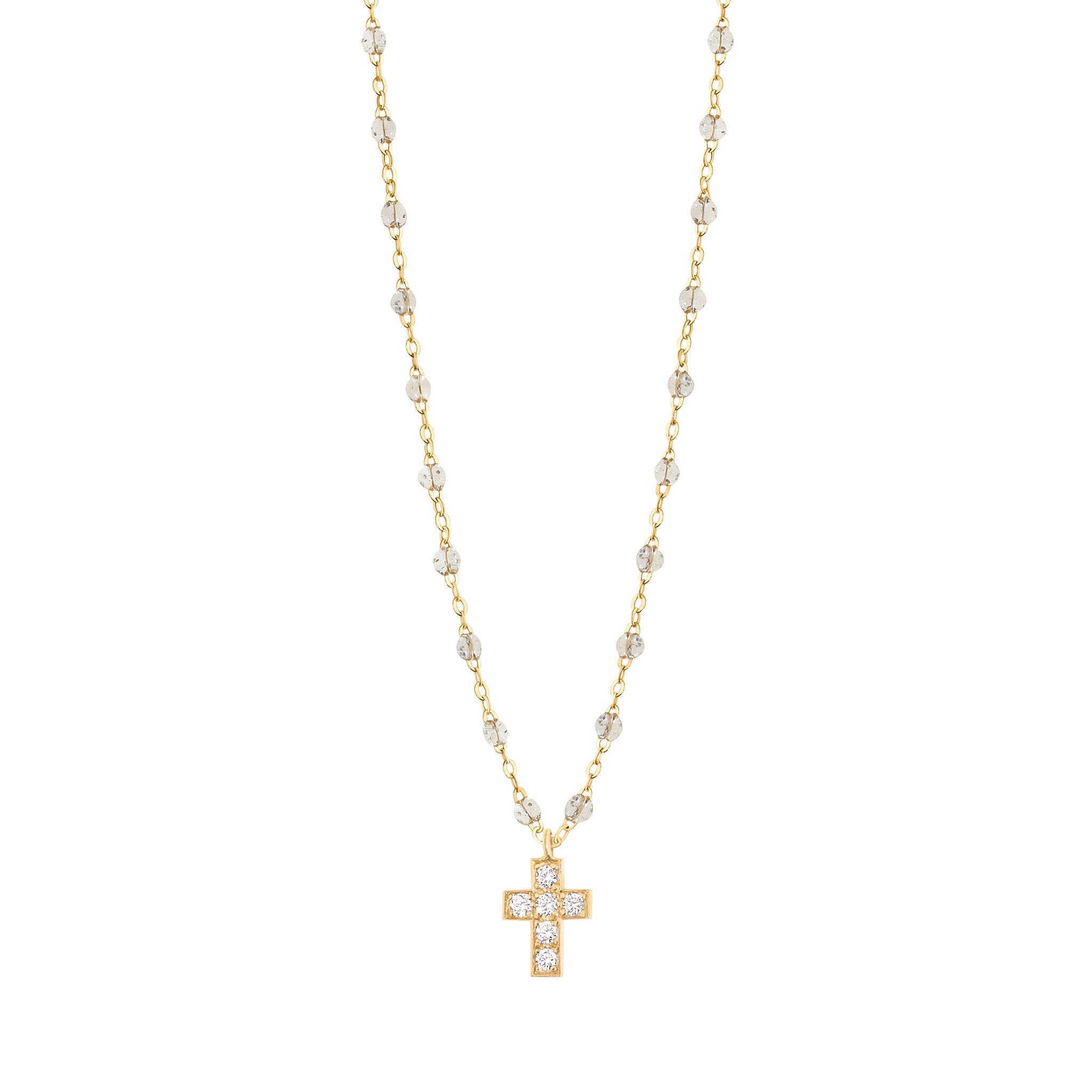 Collier sparkle Croix diamants, or jaune, 42 cm