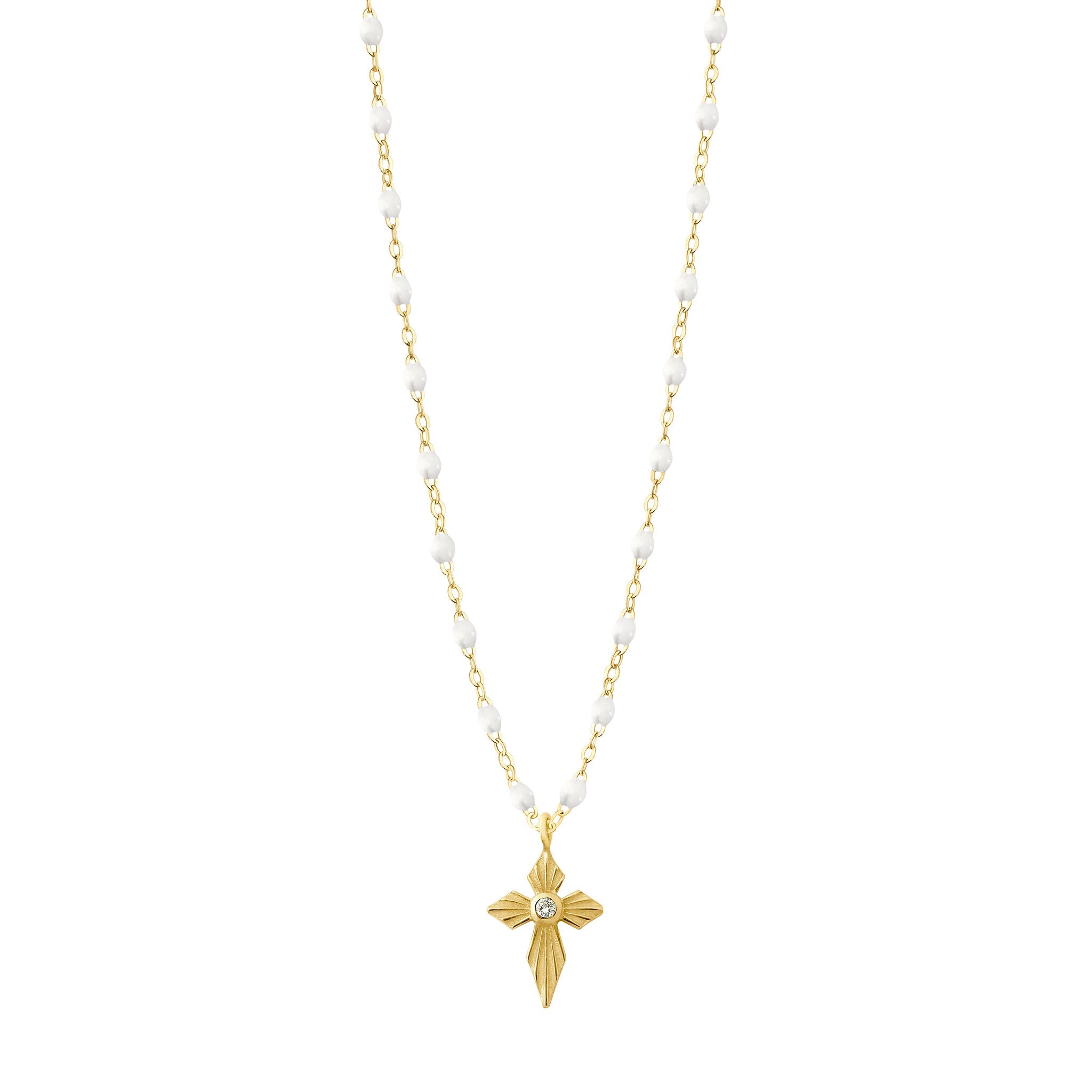 Collier blanc Croix Lumière, diamant, or jaune, 42 cm