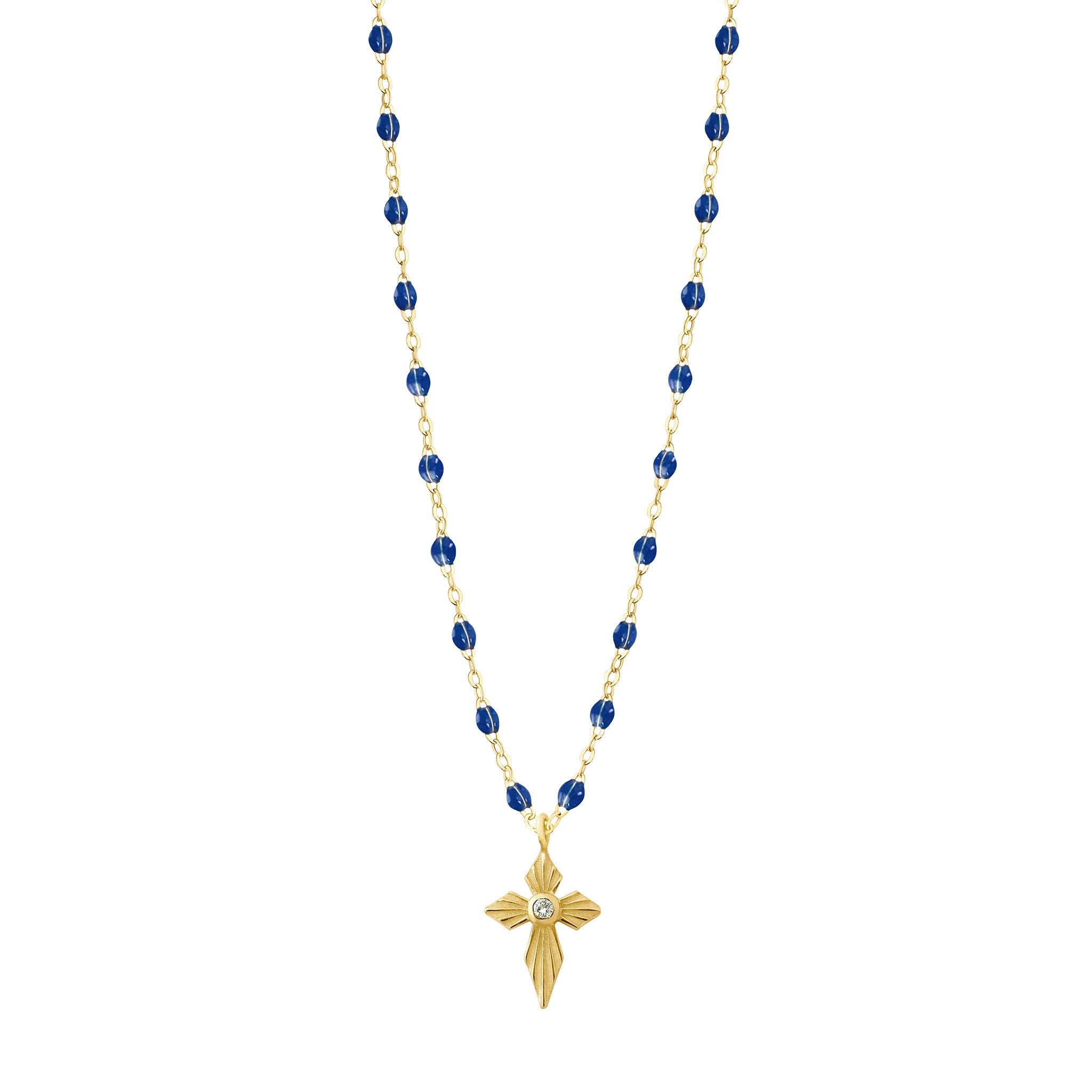 Collier prusse Croix Lumière, diamant, or jaune, 42 cm