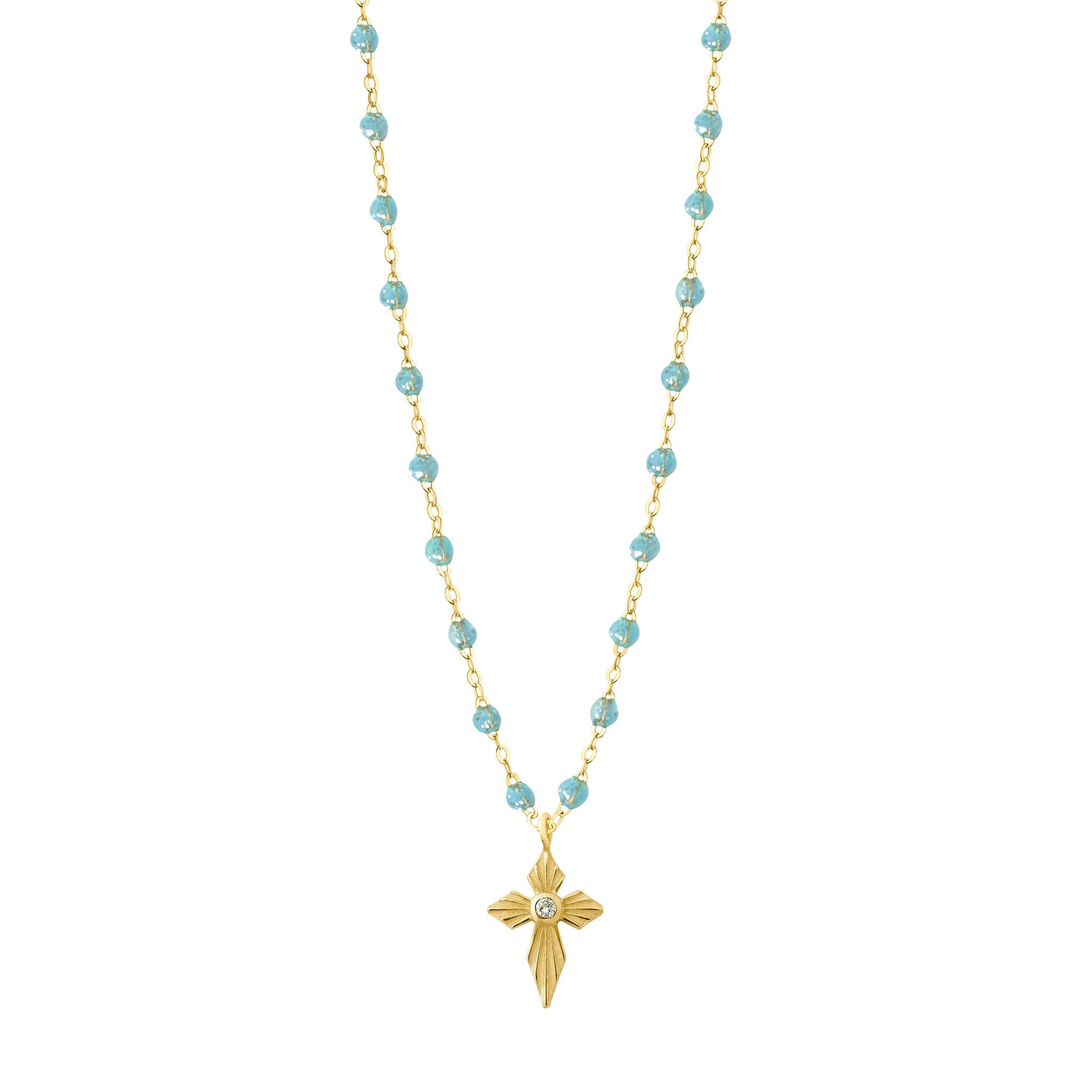 Collier aqua Croix Lumière, diamant, or jaune, 42 cm