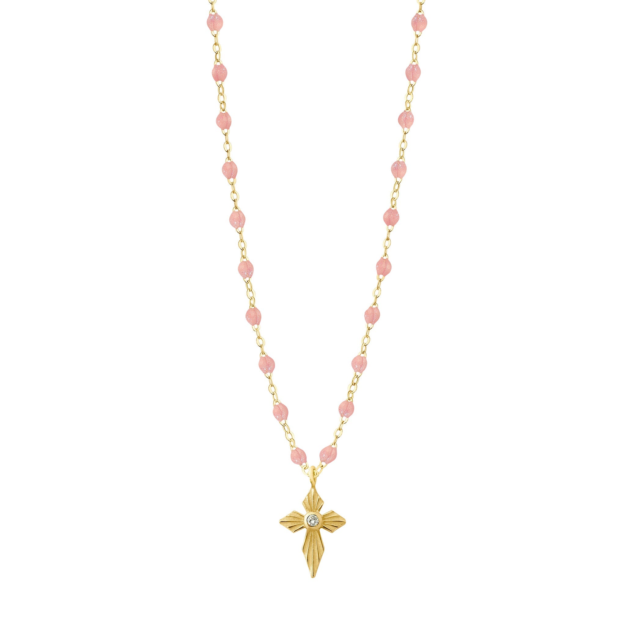 Collier blush Croix Lumière, diamant, or jaune, 42 cm