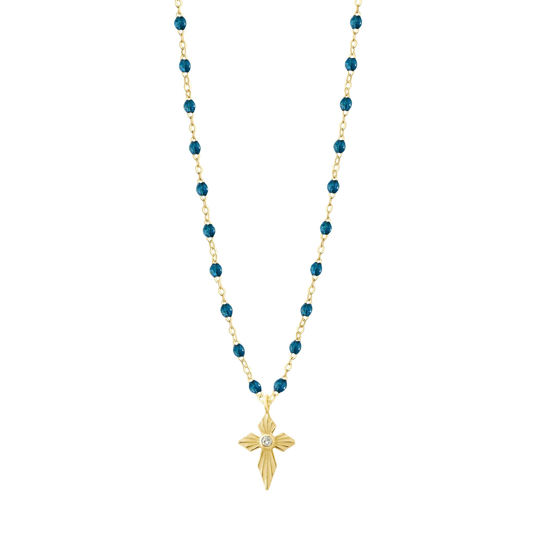 Collier jungle Croix Lumière, diamants, or jaune, 42 cm