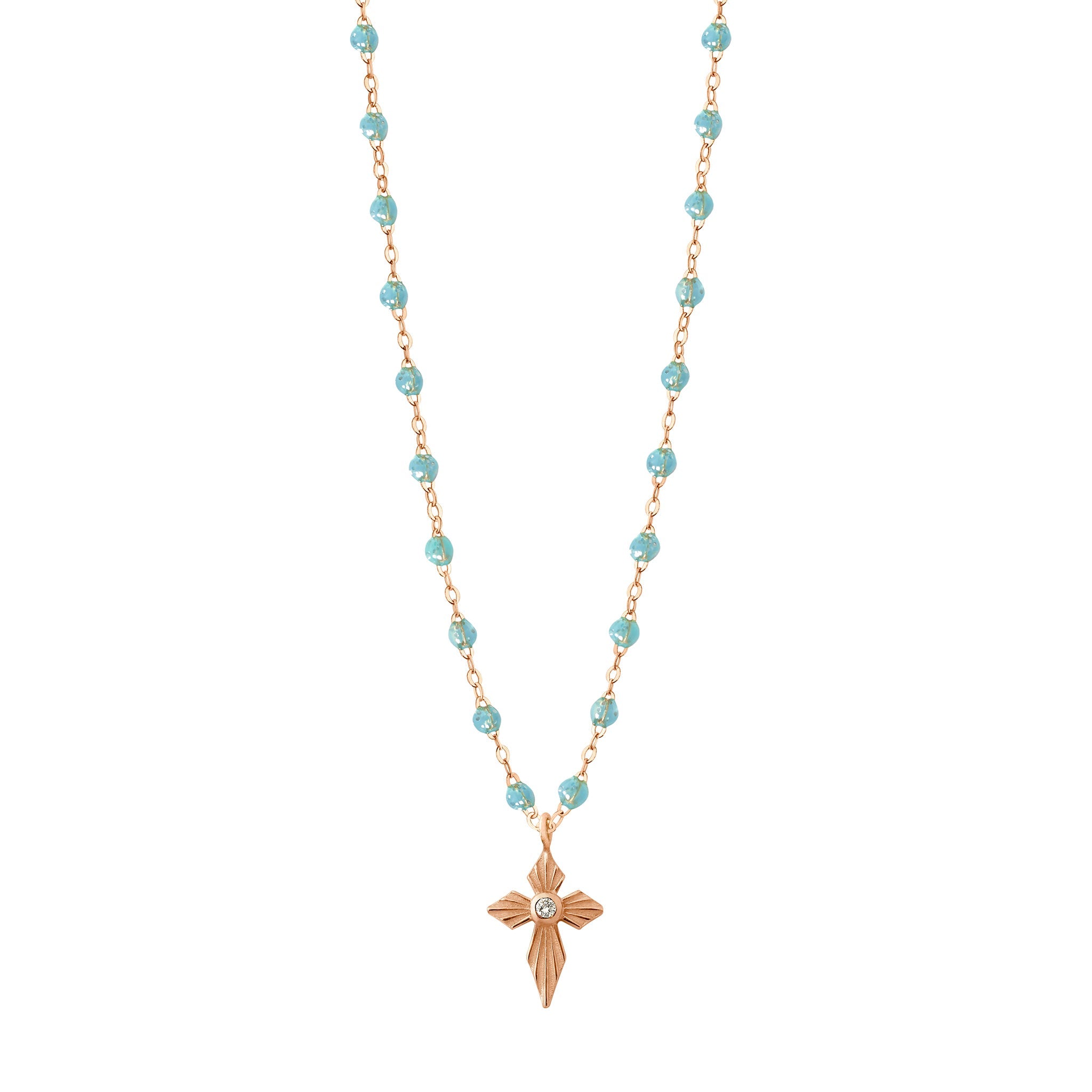 Collier aqua Croix Lumière, diamant, or rose, 42 cm