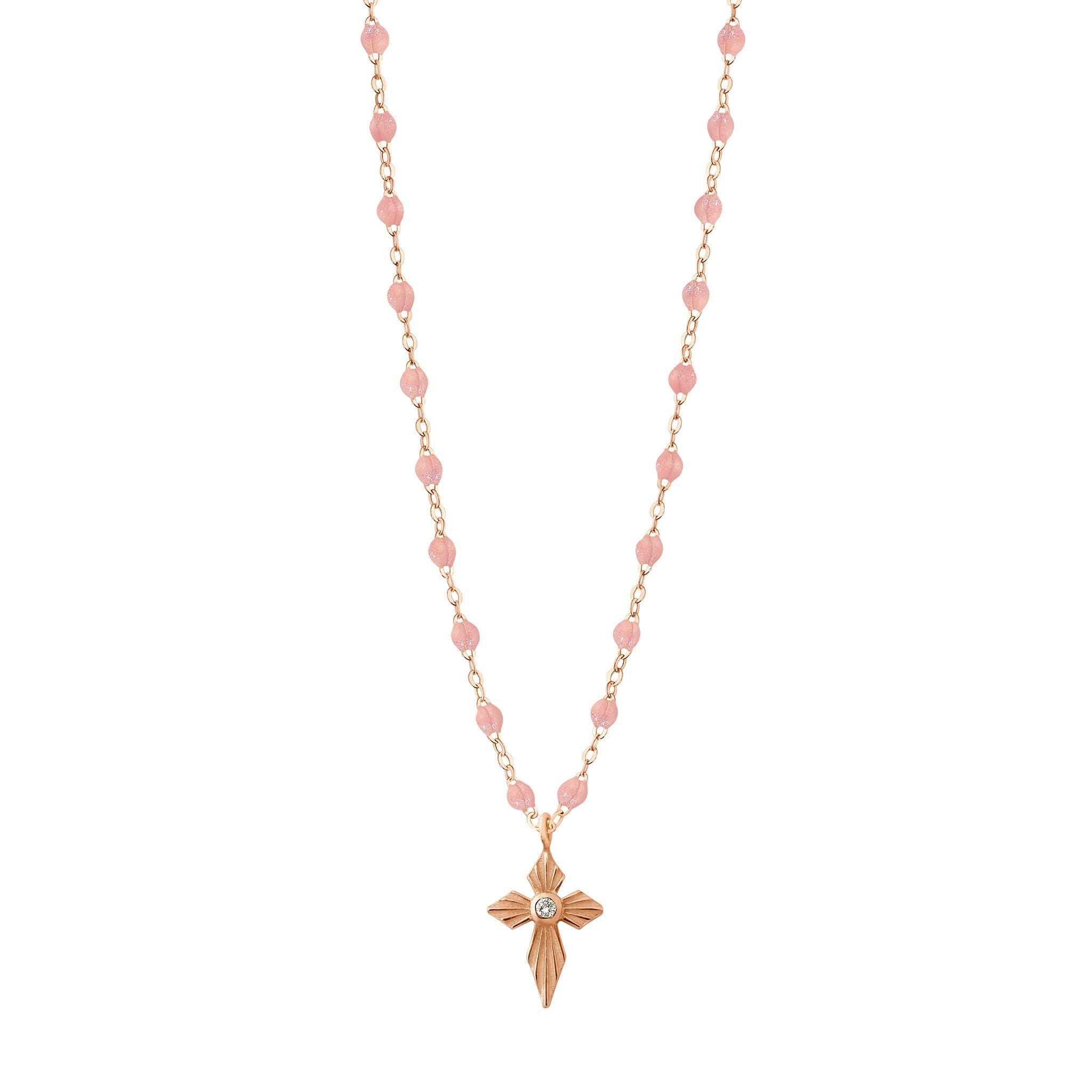 Collier blush Croix Lumière, diamant, or rose, 42 cm