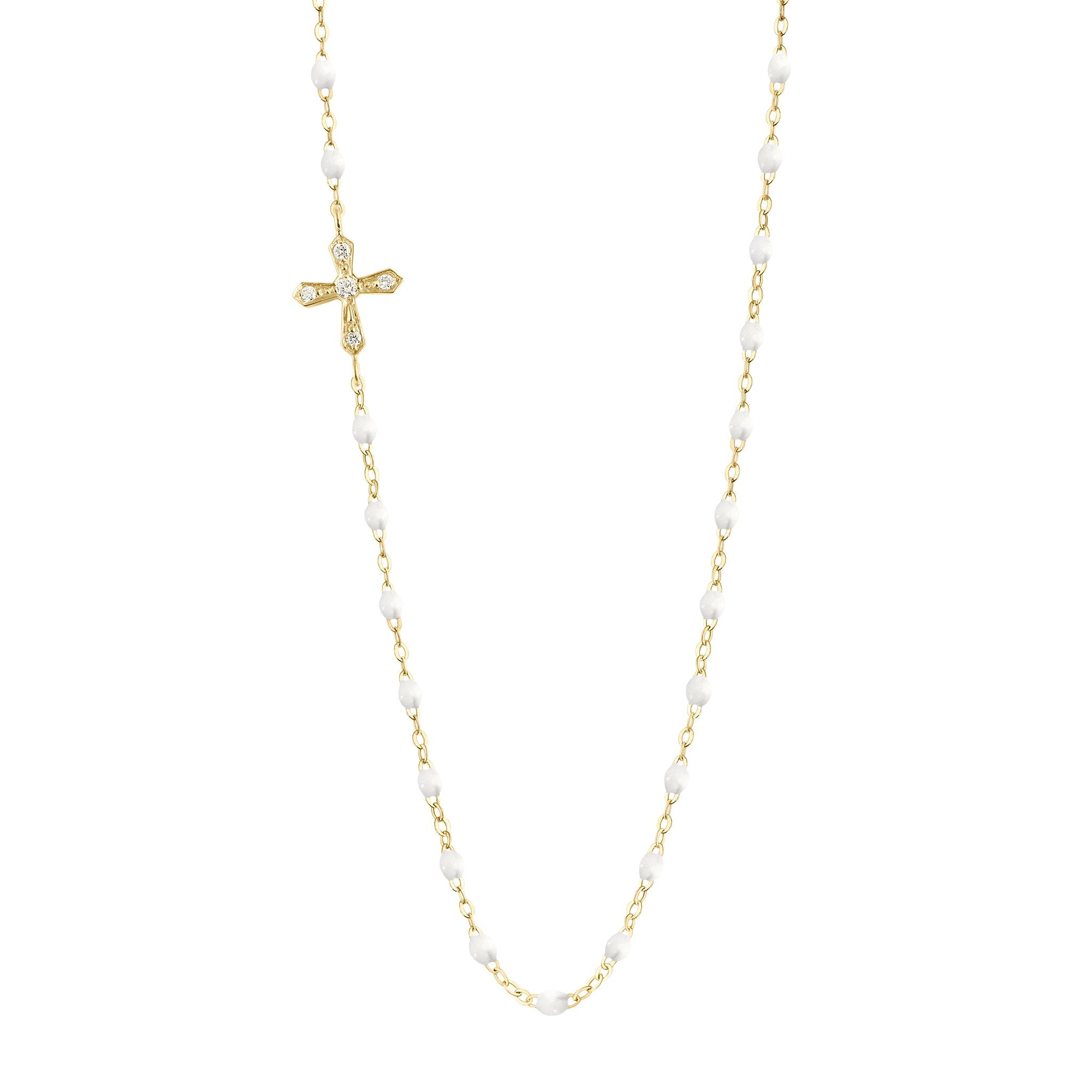 Collier blanc Croix Vintage, diamants, or jaune, 42 cm