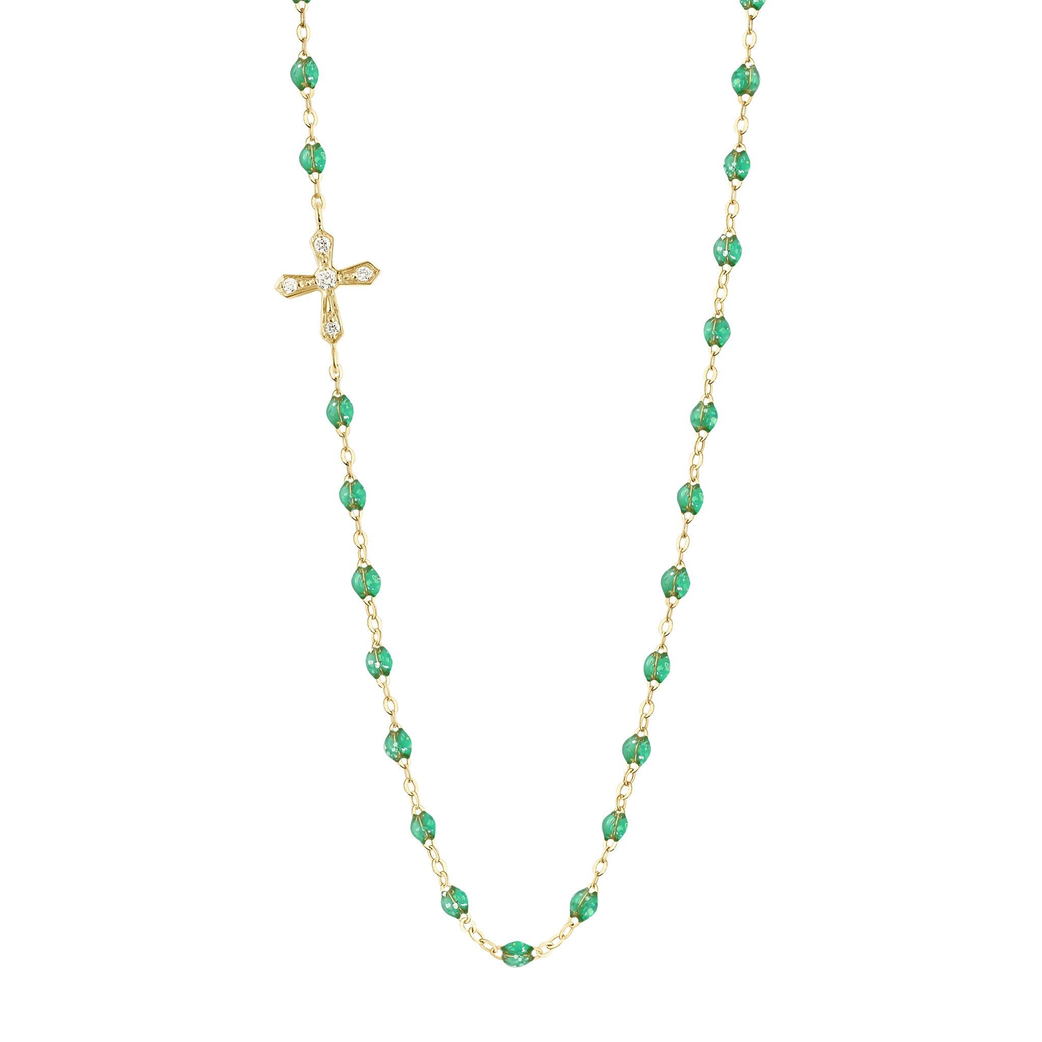 Collier menthe Croix Vintage, diamants, or jaune, 42 cm