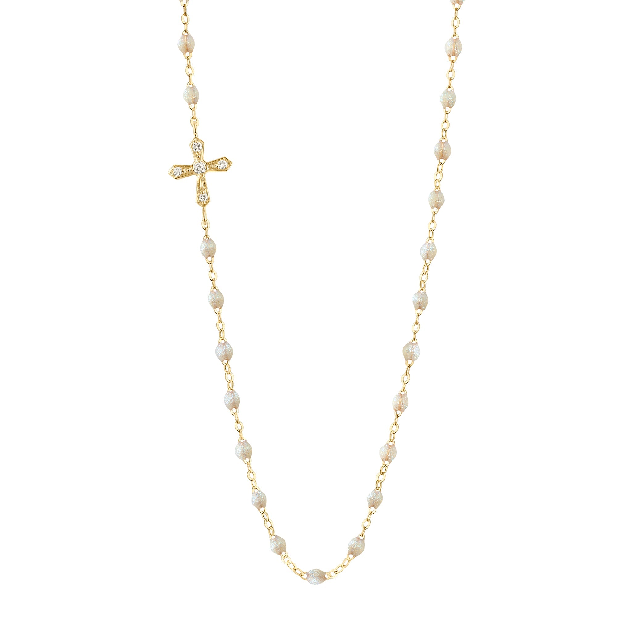 Collier opale Croix Vintage, diamants, or jaune, 42 cm