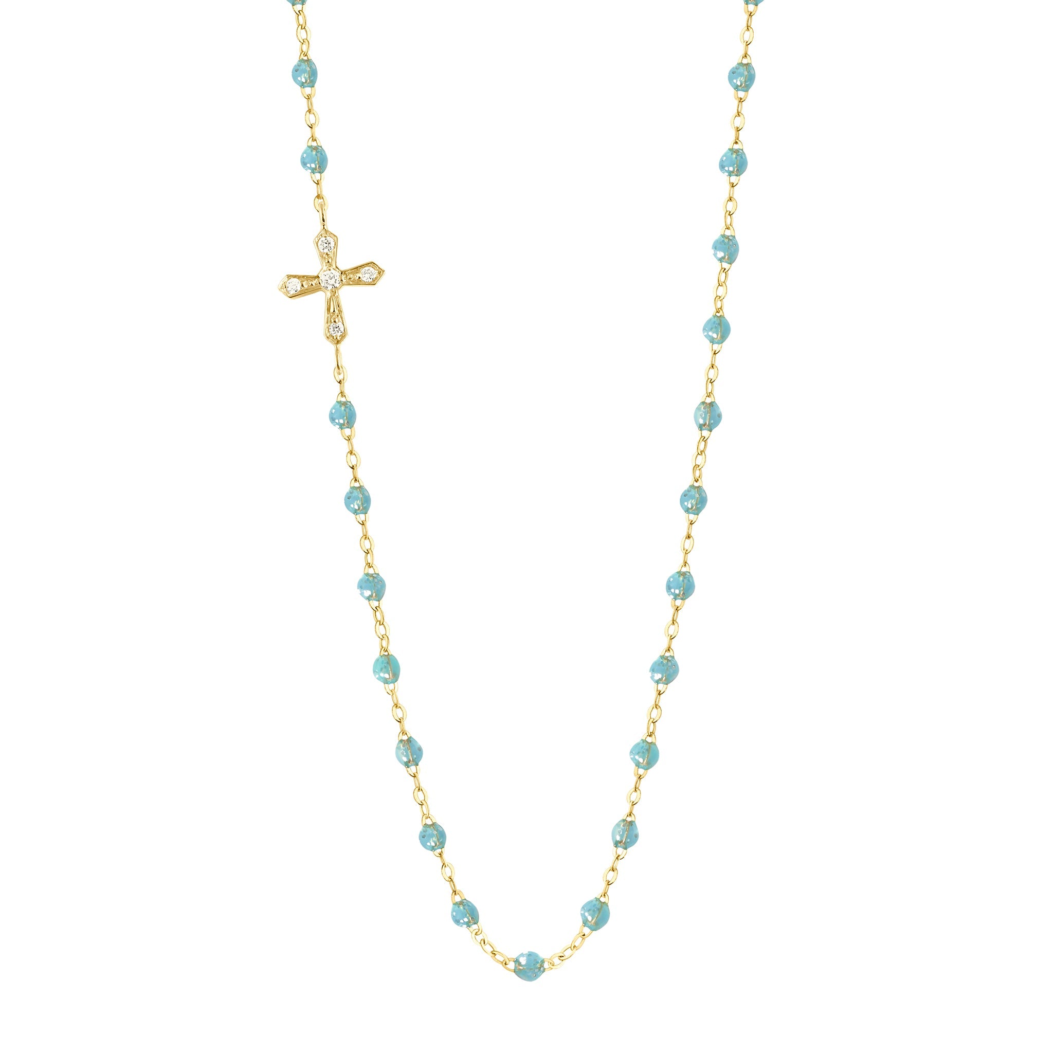 Collier aqua Croix Vintage, diamants, or jaune, 42 cm