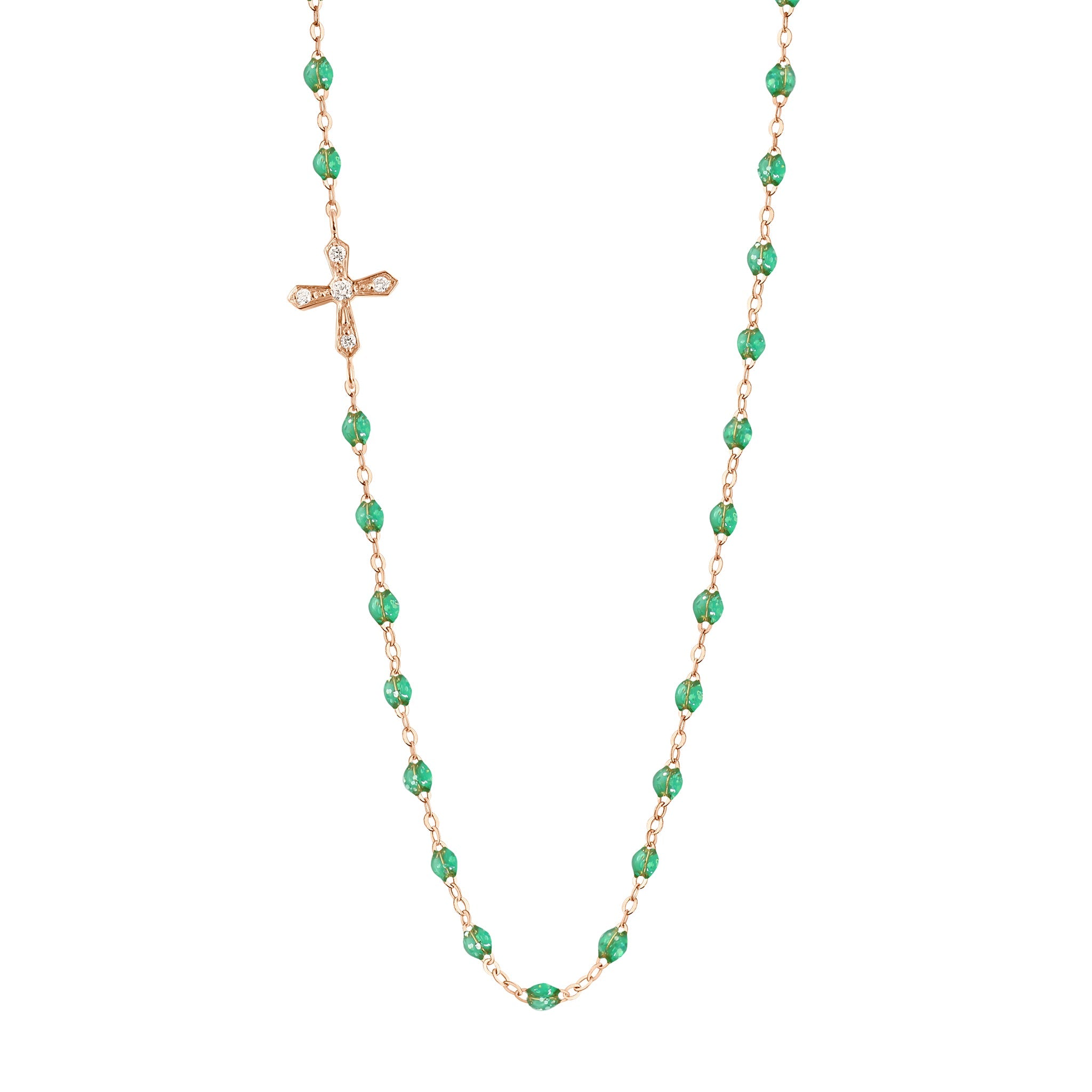 Collier menthe Croix Vintage, diamants, or rose, 42 cm