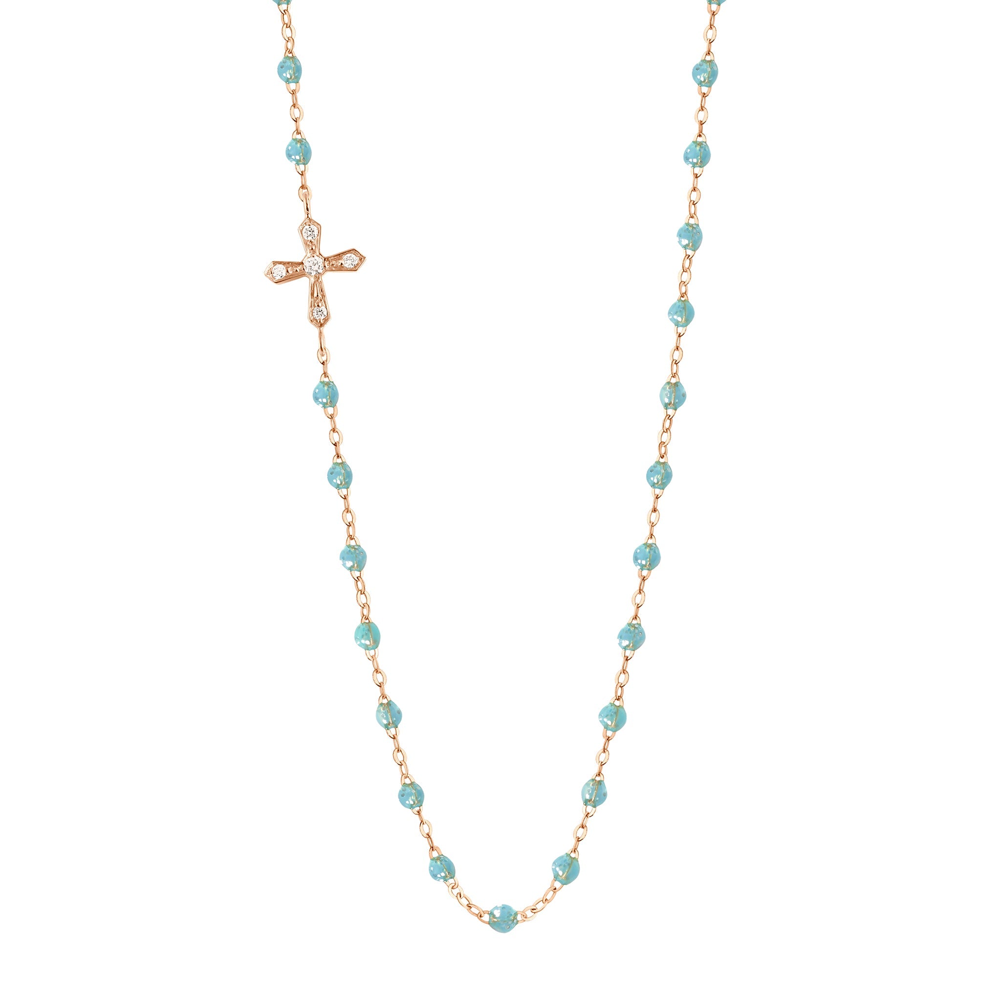 Collier aqua Croix Vintage, diamants, or rose, 42 cm