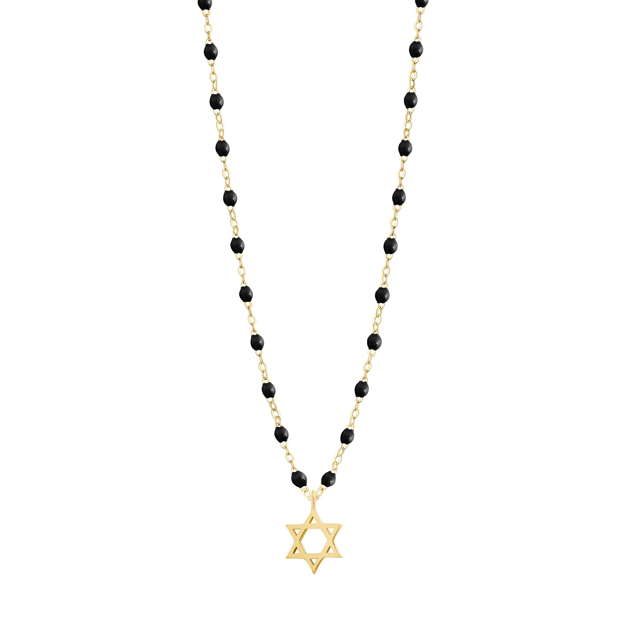 Collier noir Etoile de David, or jaune, 42 cm