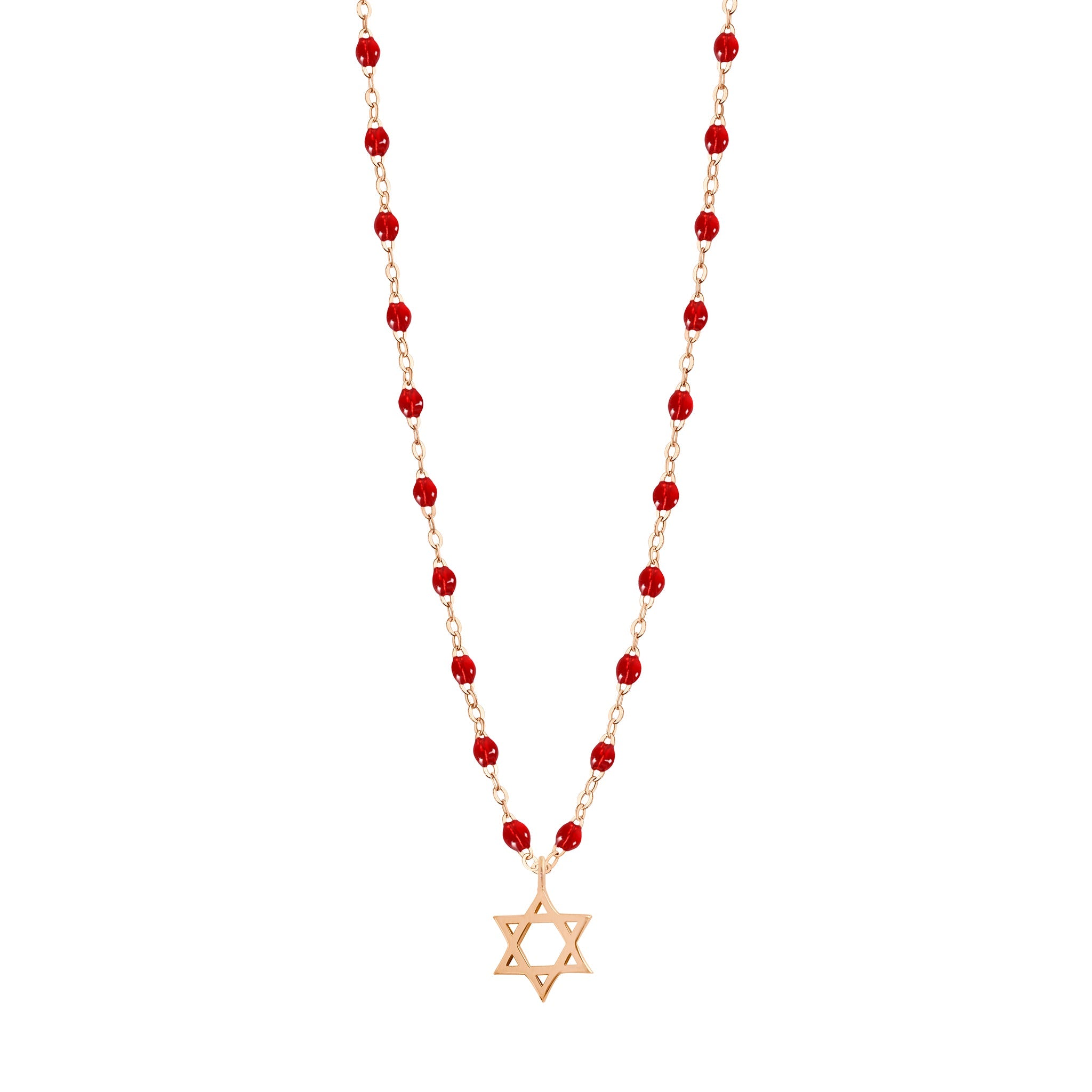 Collier rubis Etoile de David, or rose, 42 cm