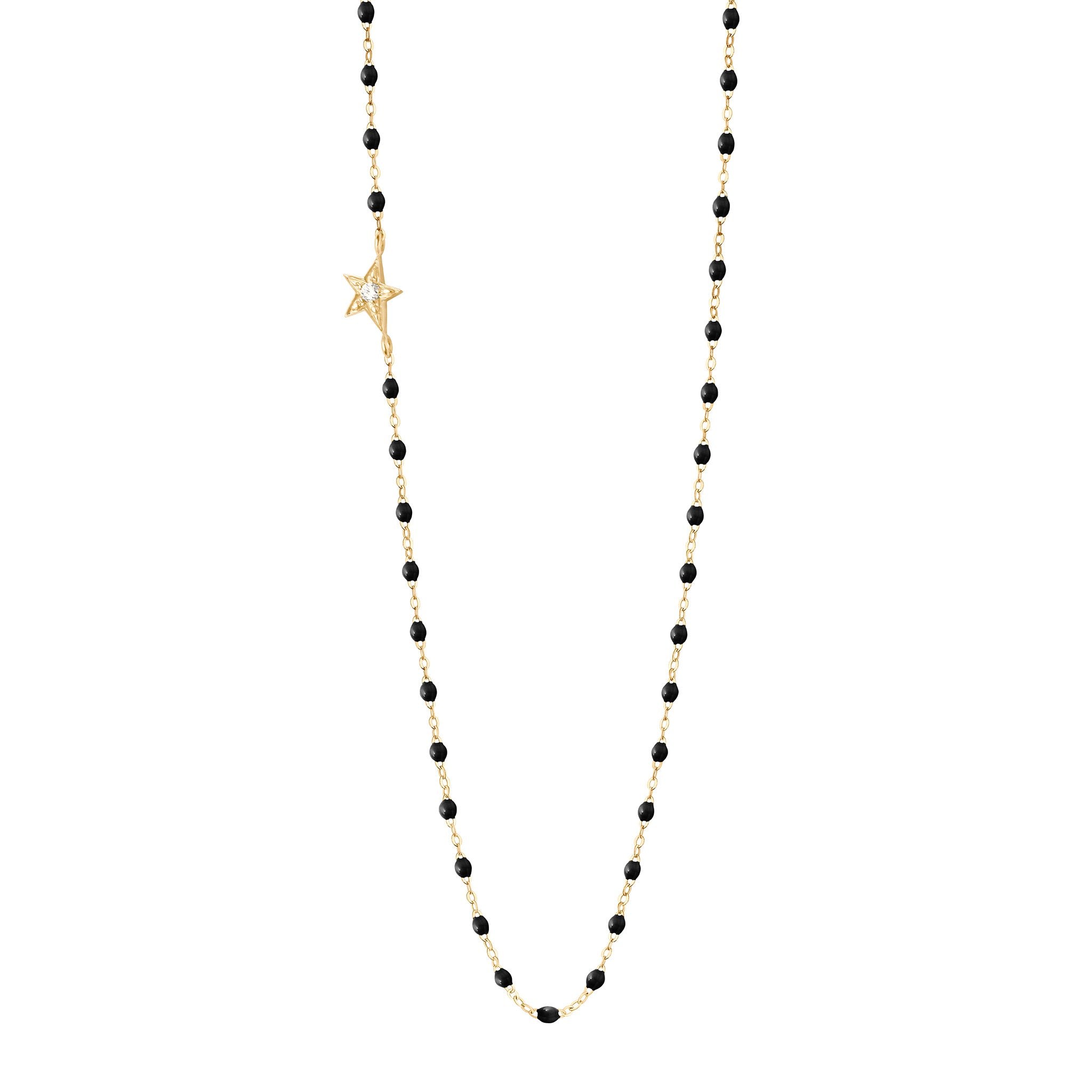 Collier noir Etoile, diamant, or jaune, 42 cm