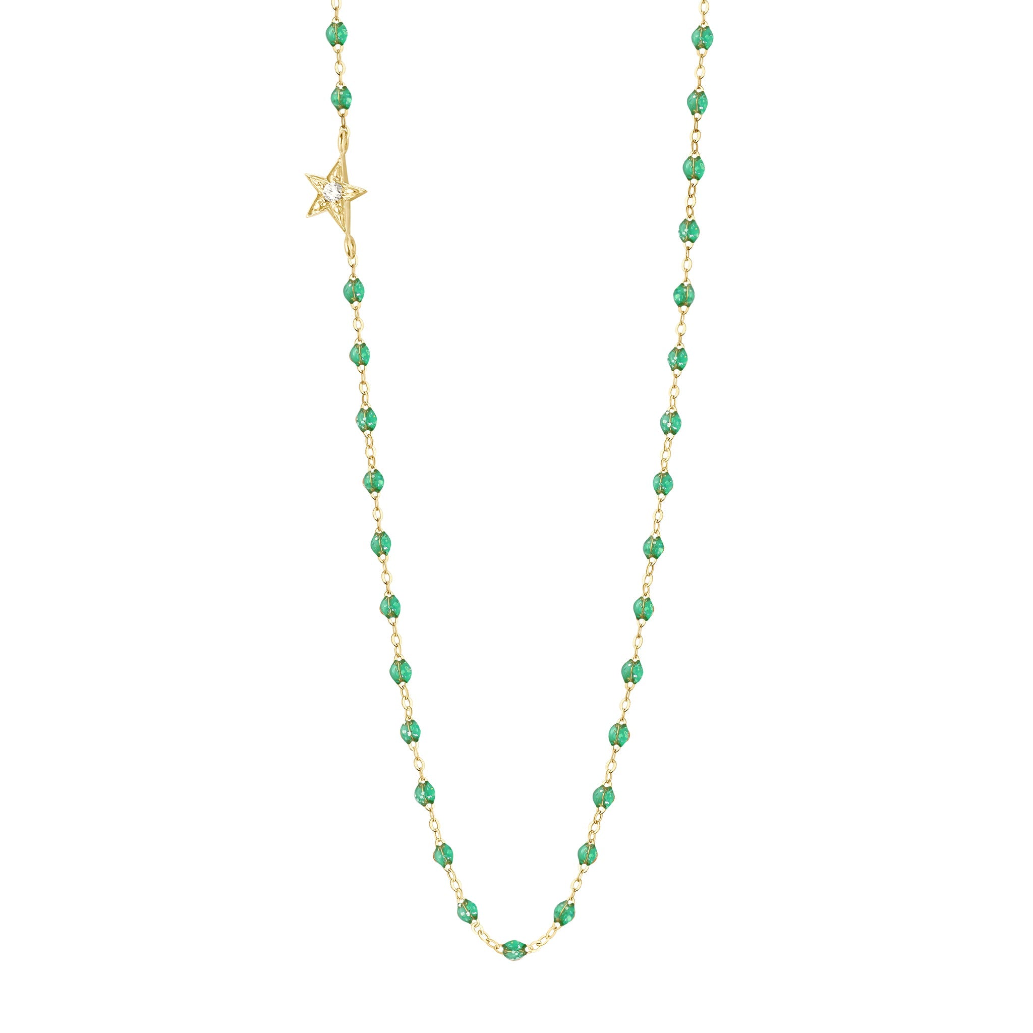 Collier menthe Etoile, diamant, or jaune, 42 cm