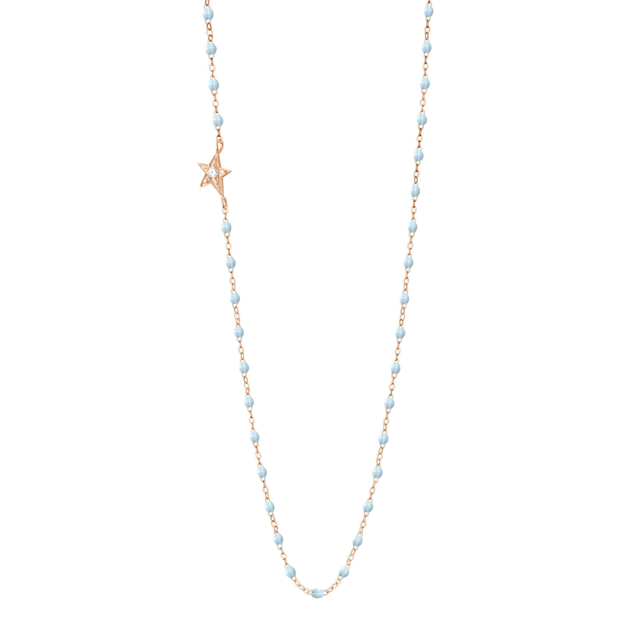 Collier bleu layette Etoile, diamant, or rose, 42 cm