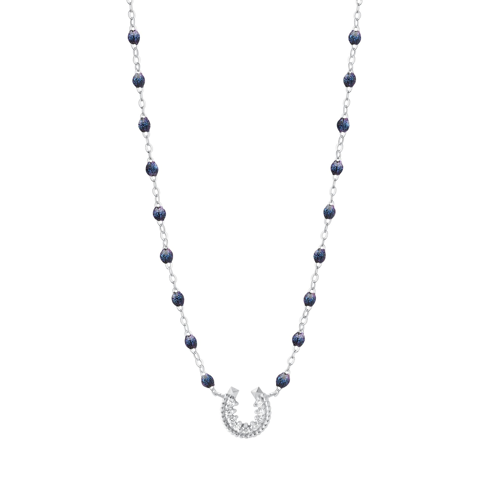 Collier nuit Fer à cheval, diamants, or blanc, 42 cm