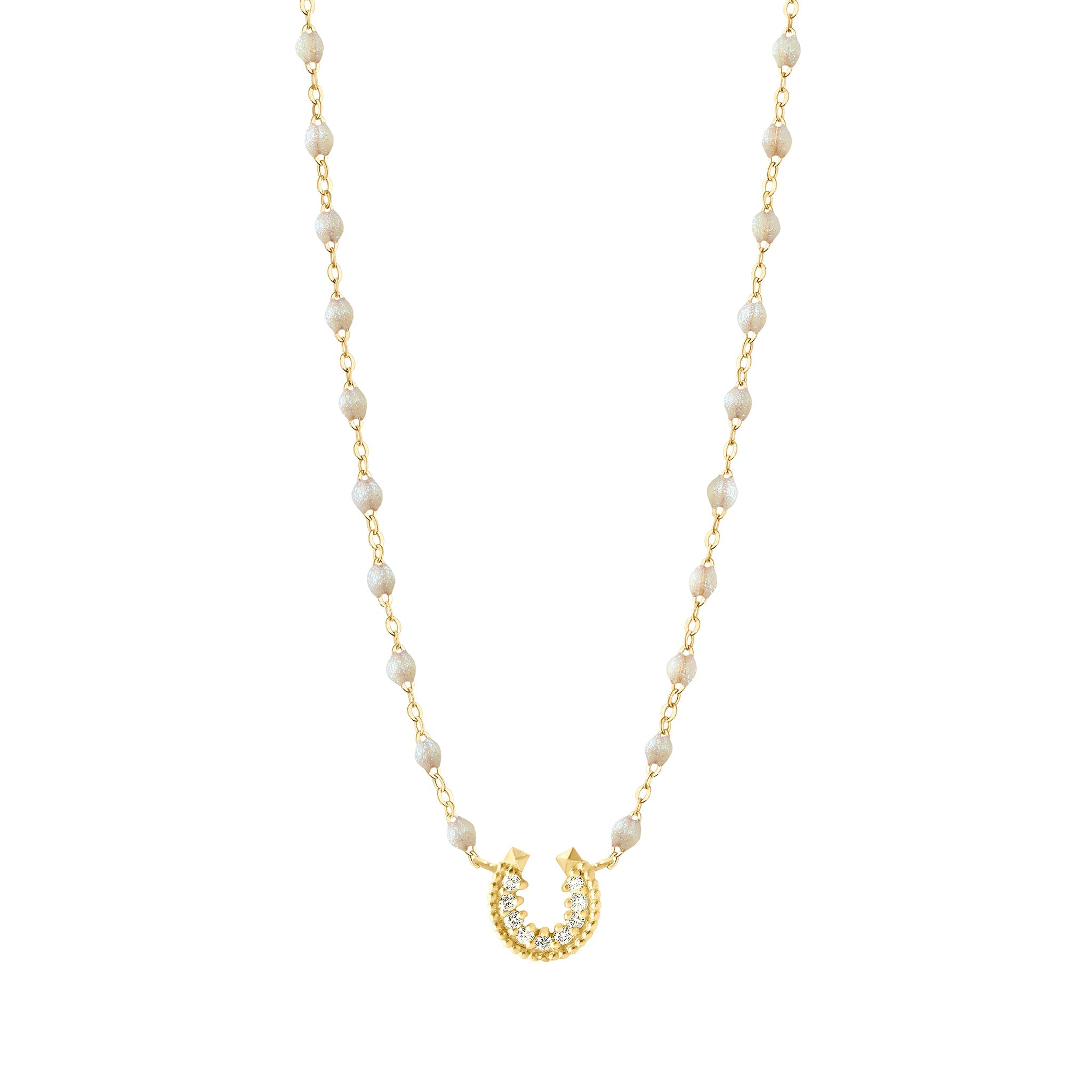 Collier opale Fer à cheval, diamants, or jaune, 42 cm