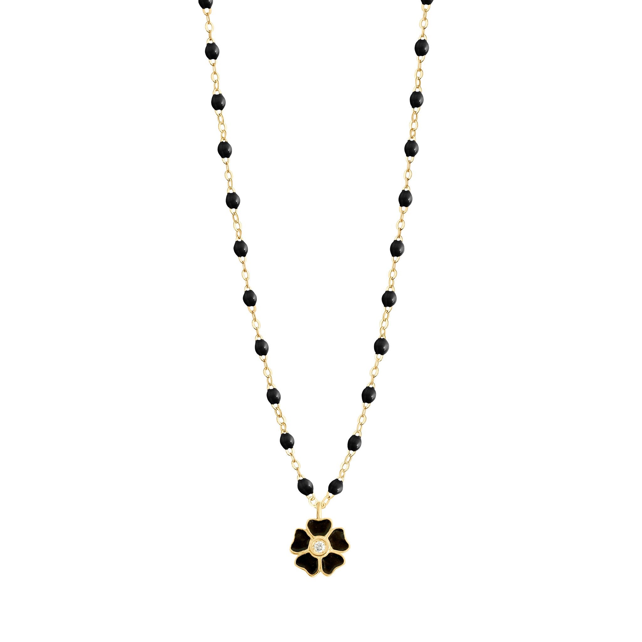 Collier noir Fleur, diamant, or jaune, 42 cm