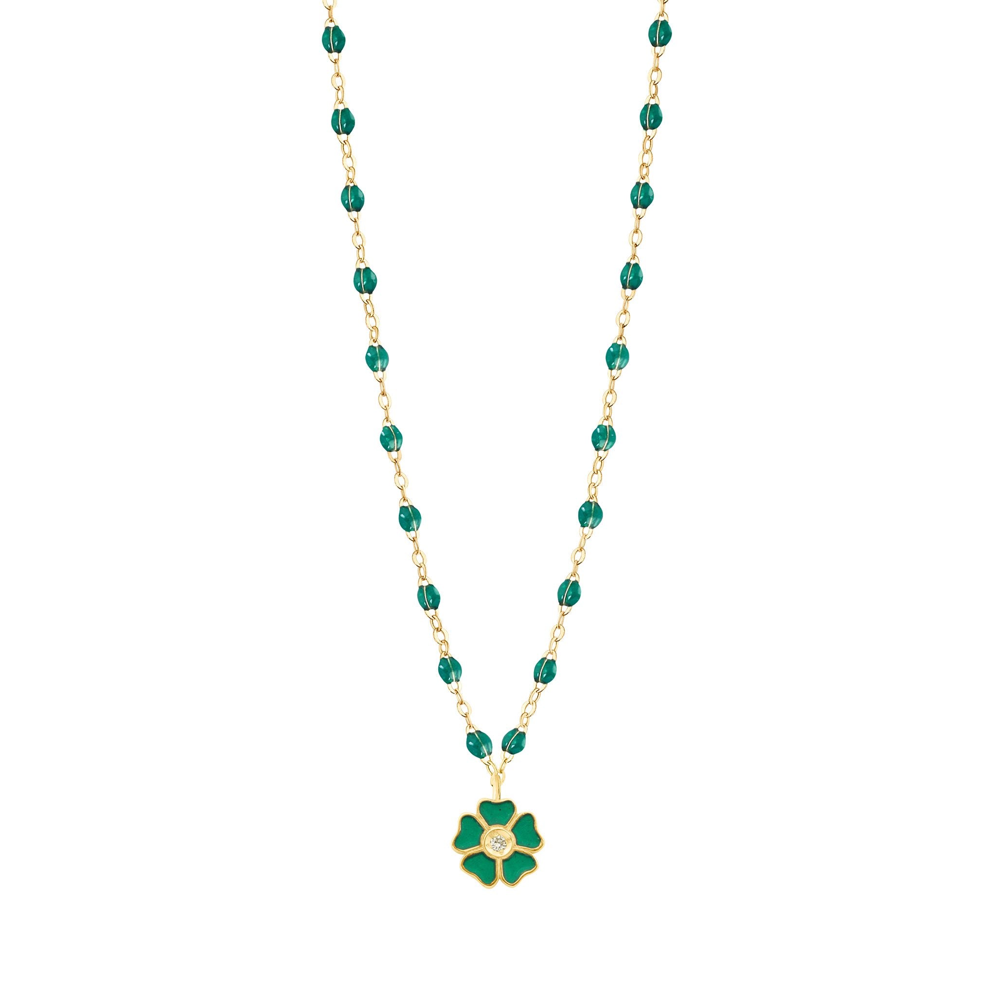 Collier émeraude Fleur, diamant, or jaune, 42 cm