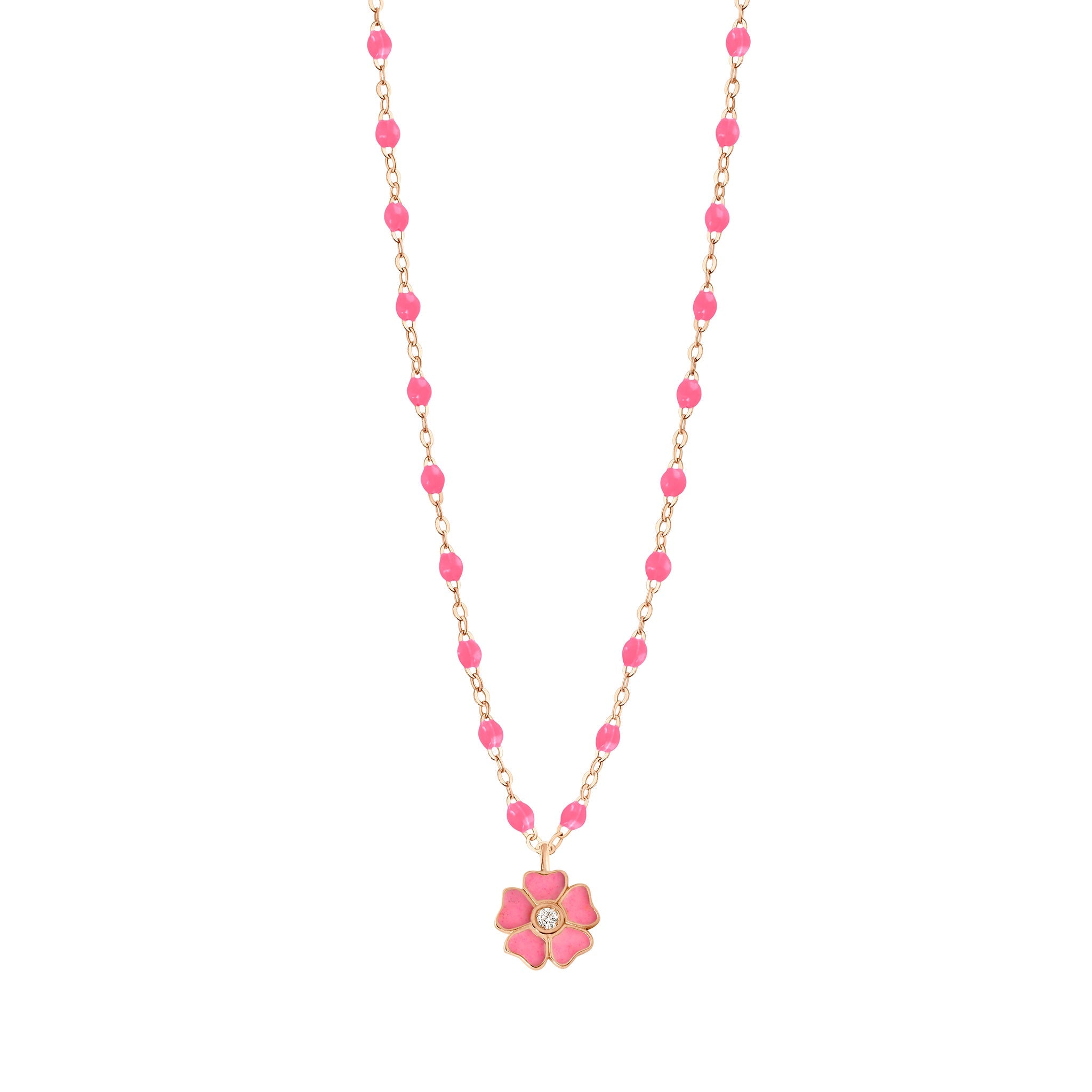 Collier rose fluo Fleur, diamant, or rose, 42 cm