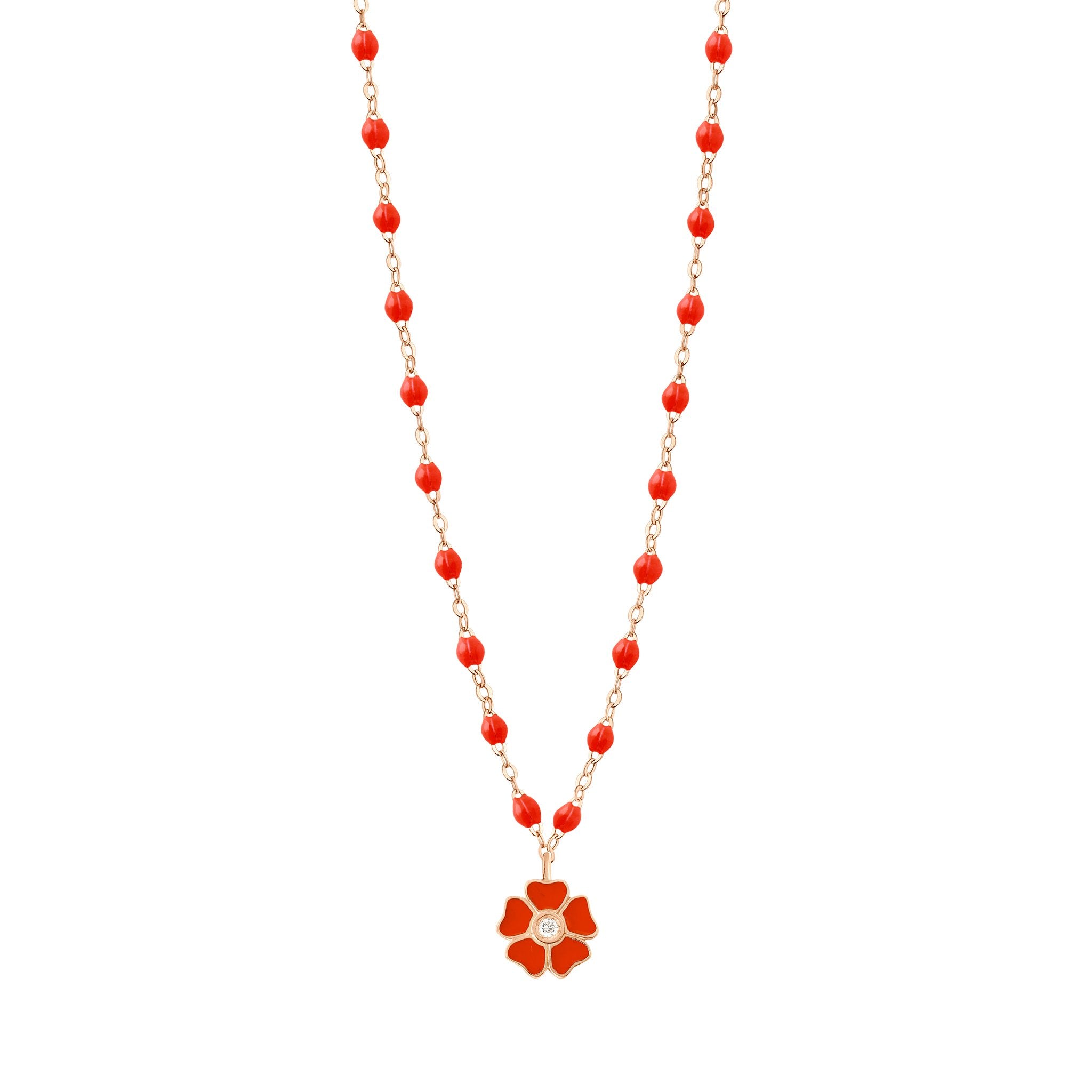 Collier corail Fleur, diamant, or rose, 42 cm