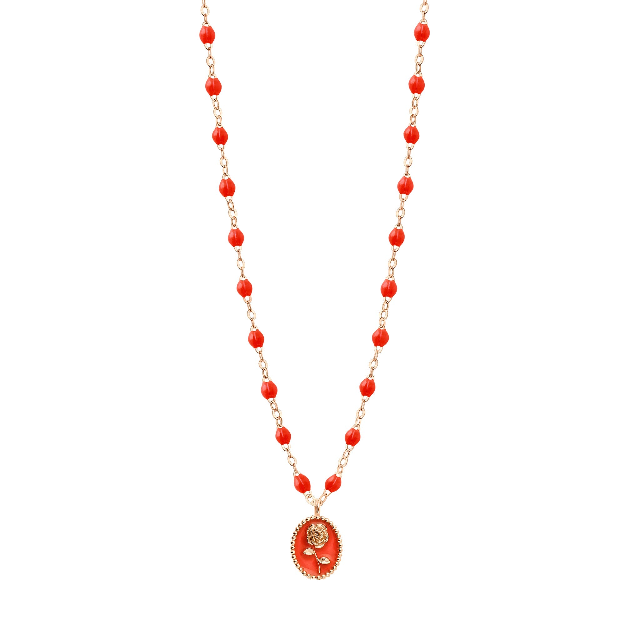 Collier Rose résine corail, or rose, 42 cm