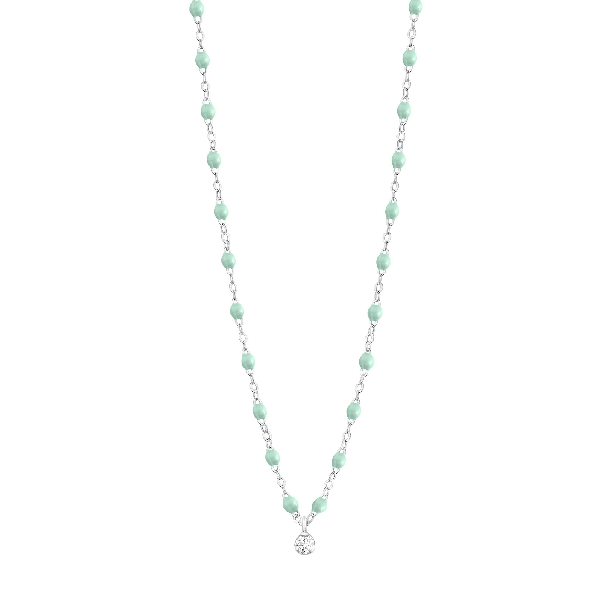 Collier jade Gigi Suprême, or blanc, 1 diamant, 42 cm