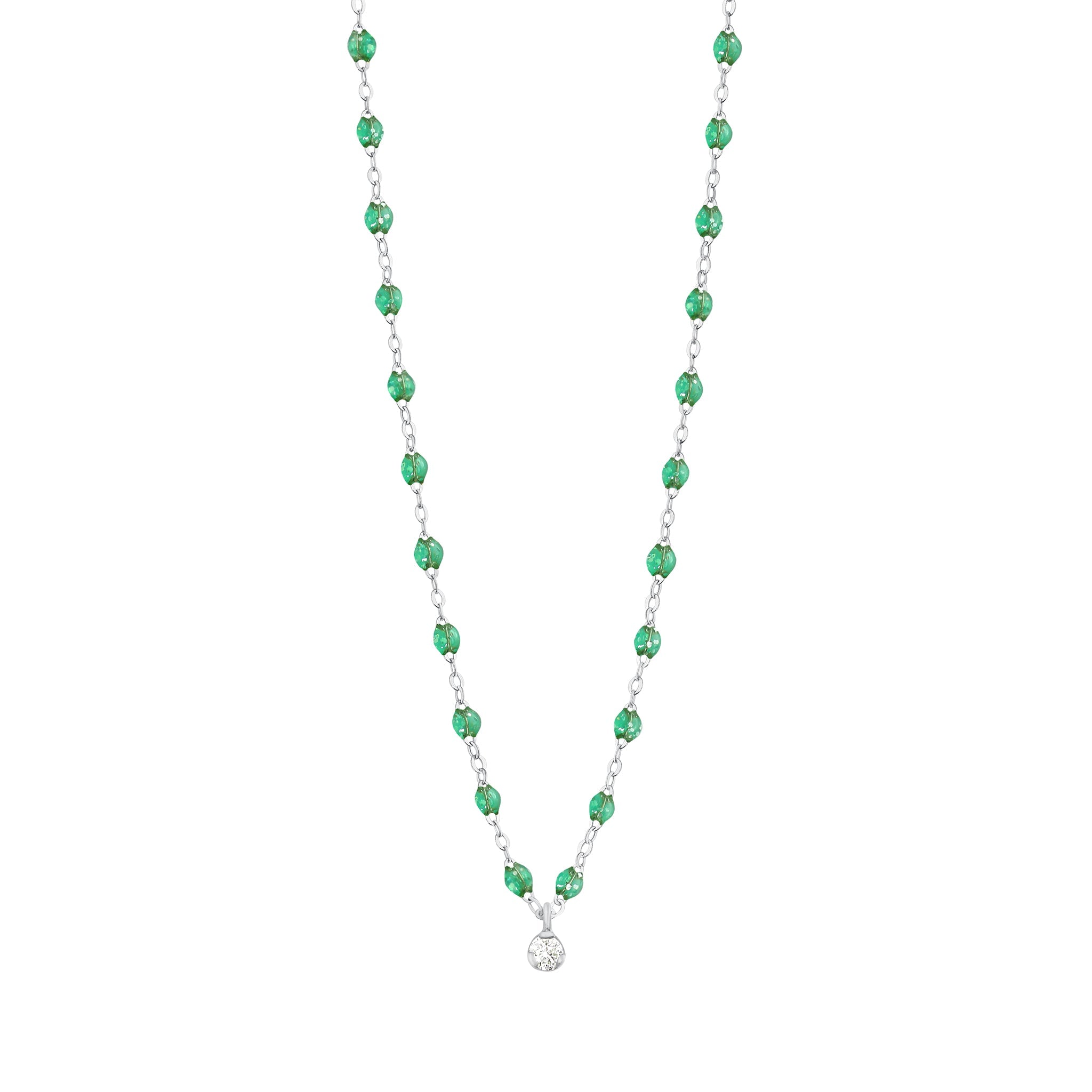 Collier menthe Gigi Suprême, or blanc, 1 diamant, 42 cm