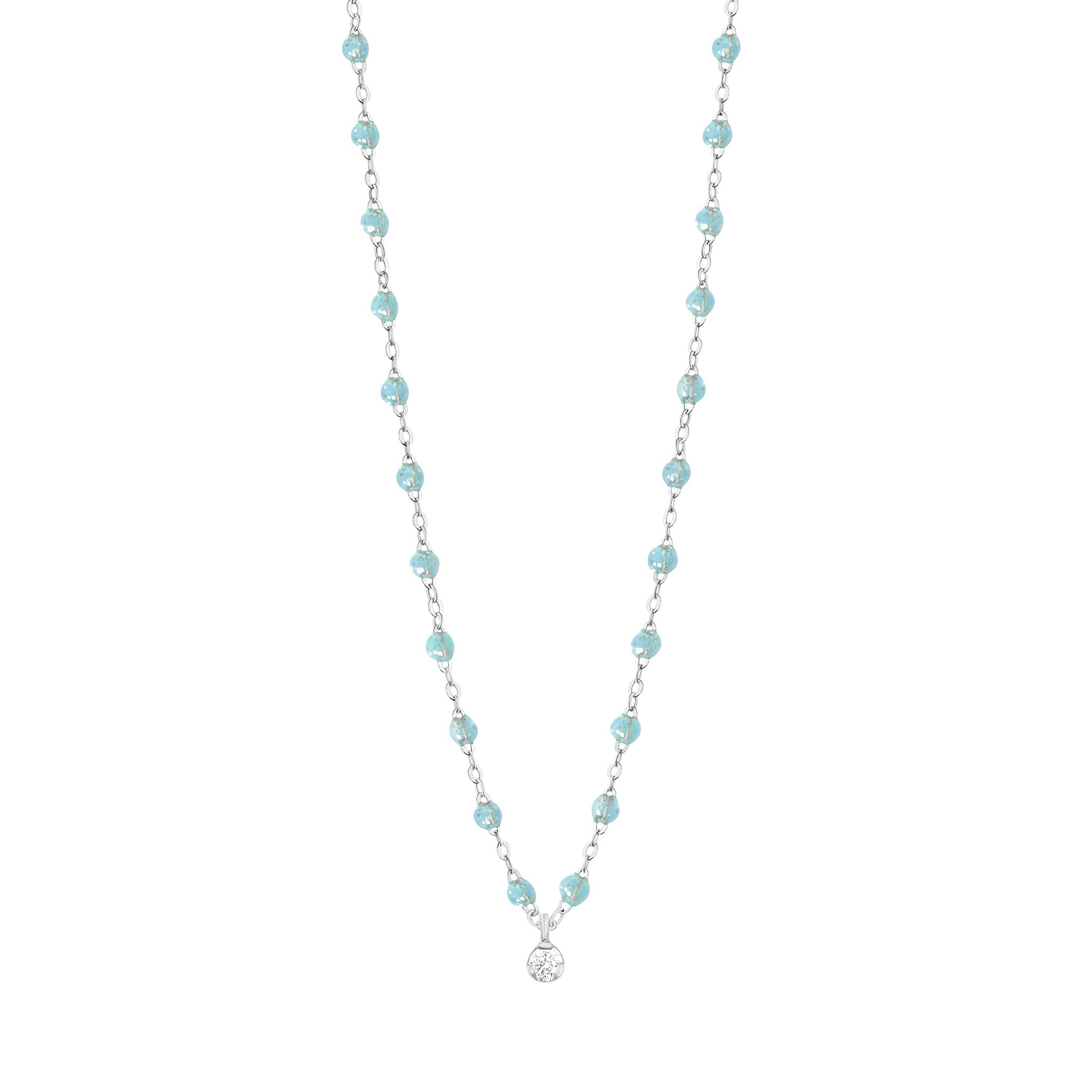 Collier aqua Gigi Suprême, or blanc, 1 diamant, 42 cm