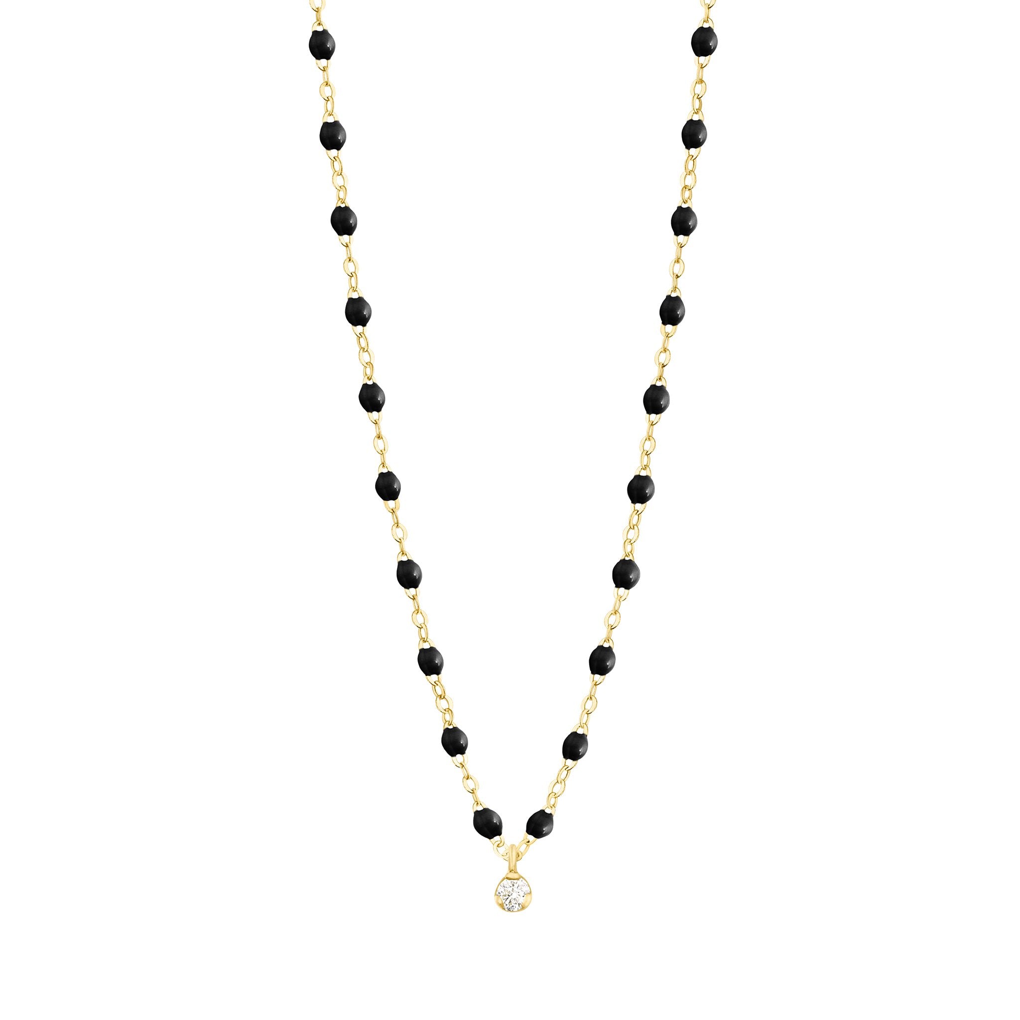 Collier noir Gigi Suprême, or jaune, 1 diamant, 42 cm