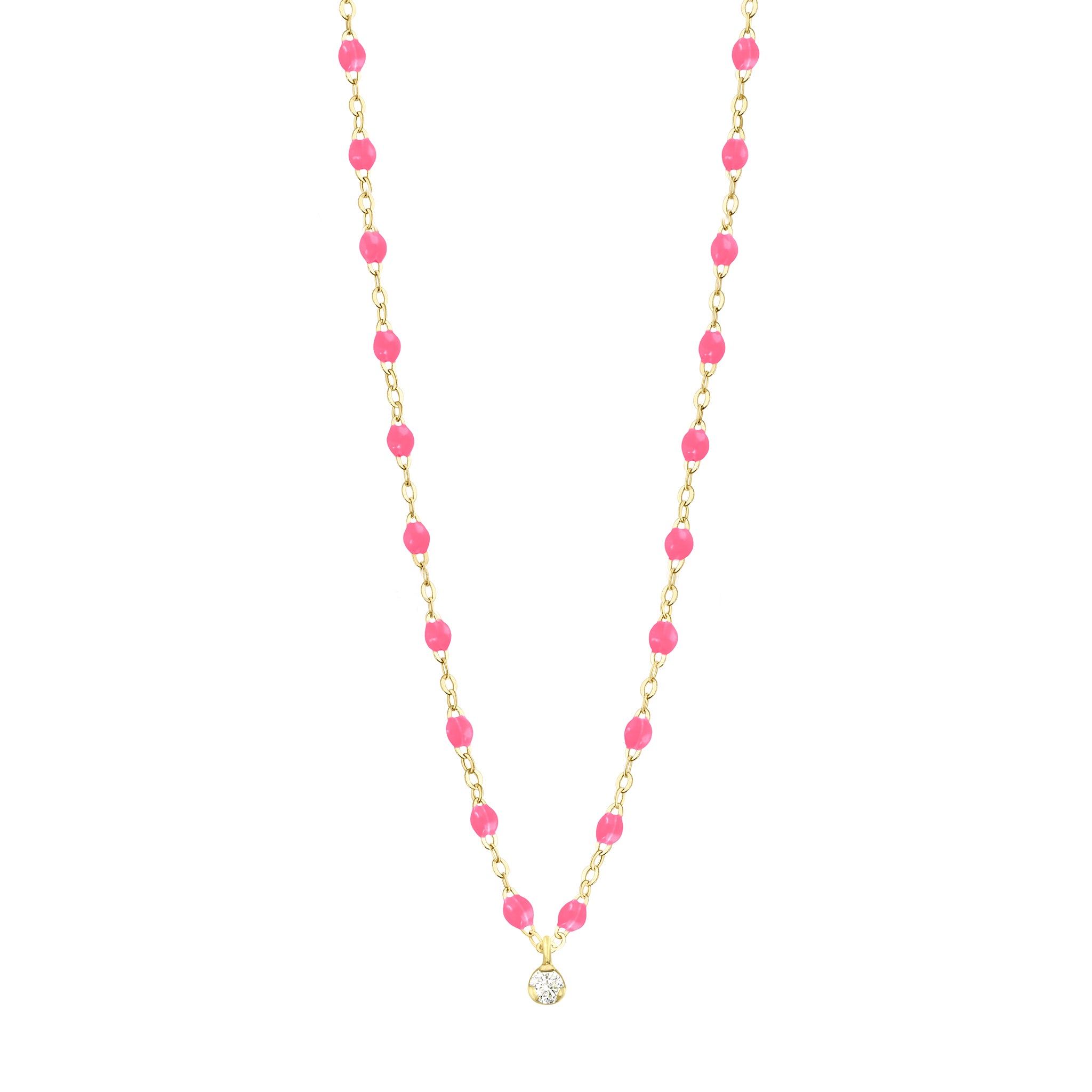 Collier rose fluo Gigi Suprême, or jaune, 1 diamant, 42 cm