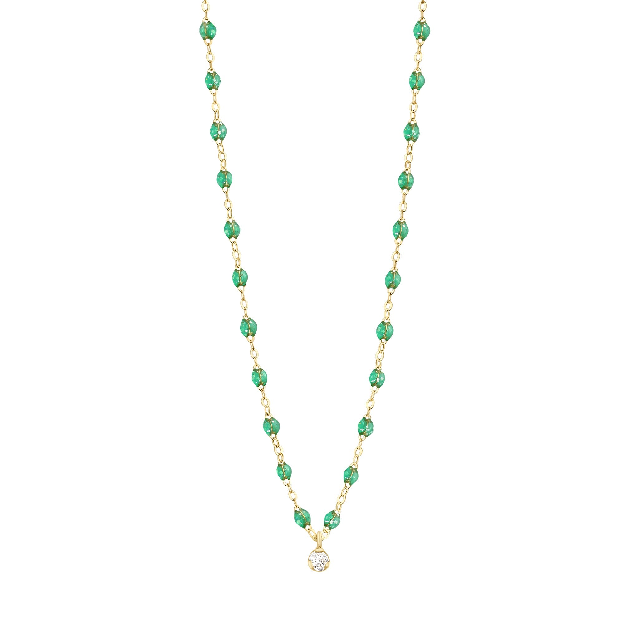 Collier menthe Gigi Suprême, or jaune, 1 diamant, 42 cm