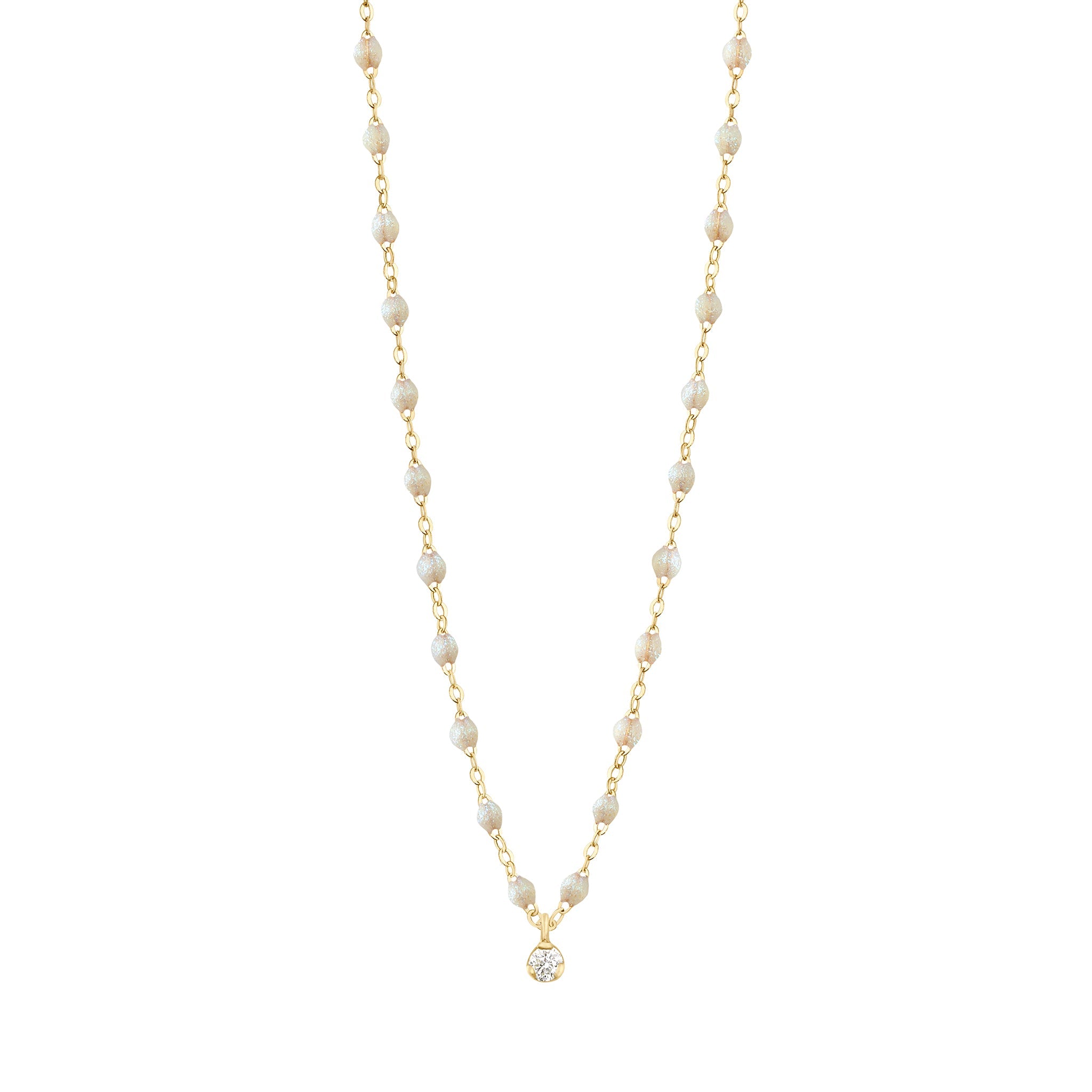 Collier opale Gigi Suprême, or jaune, 1 diamant, 42 cm